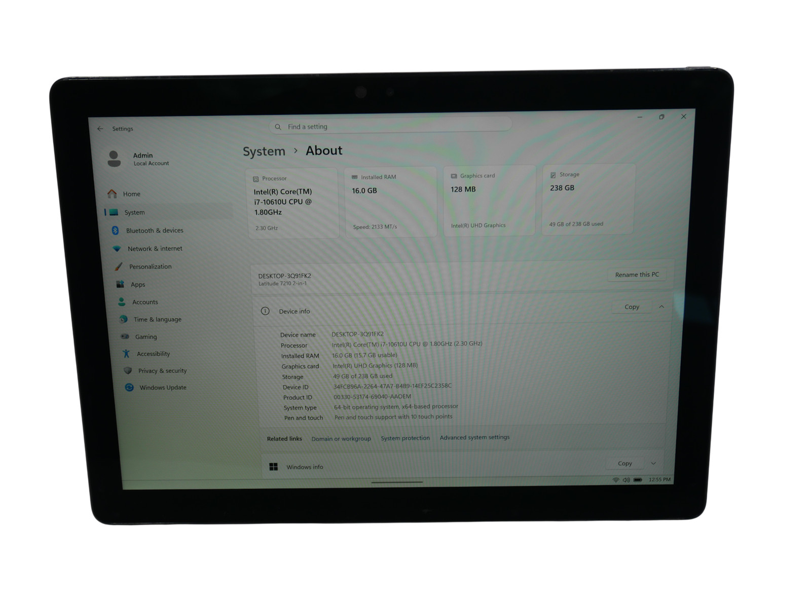 Dell Latitude 7210 Core i7-10610U 1.80GHz 16GB 256GB SSD