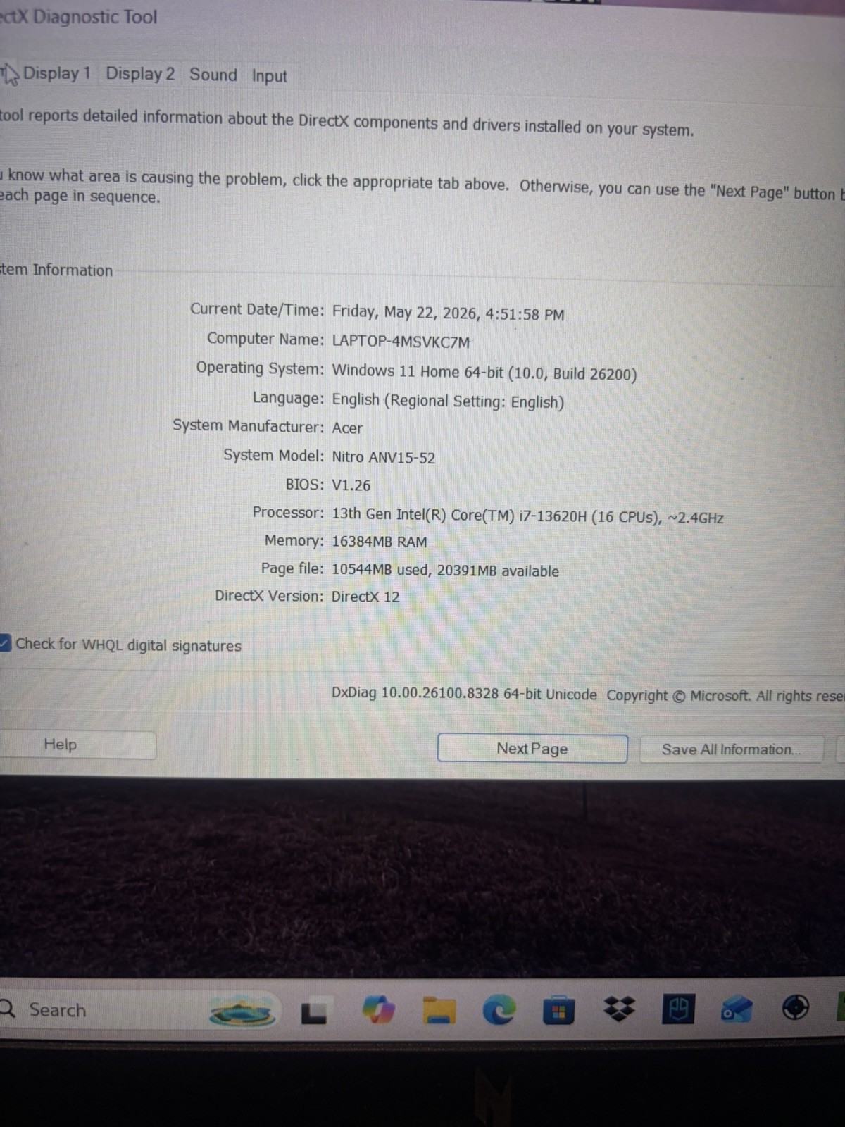 Acer Nitro V15 gaming laptop