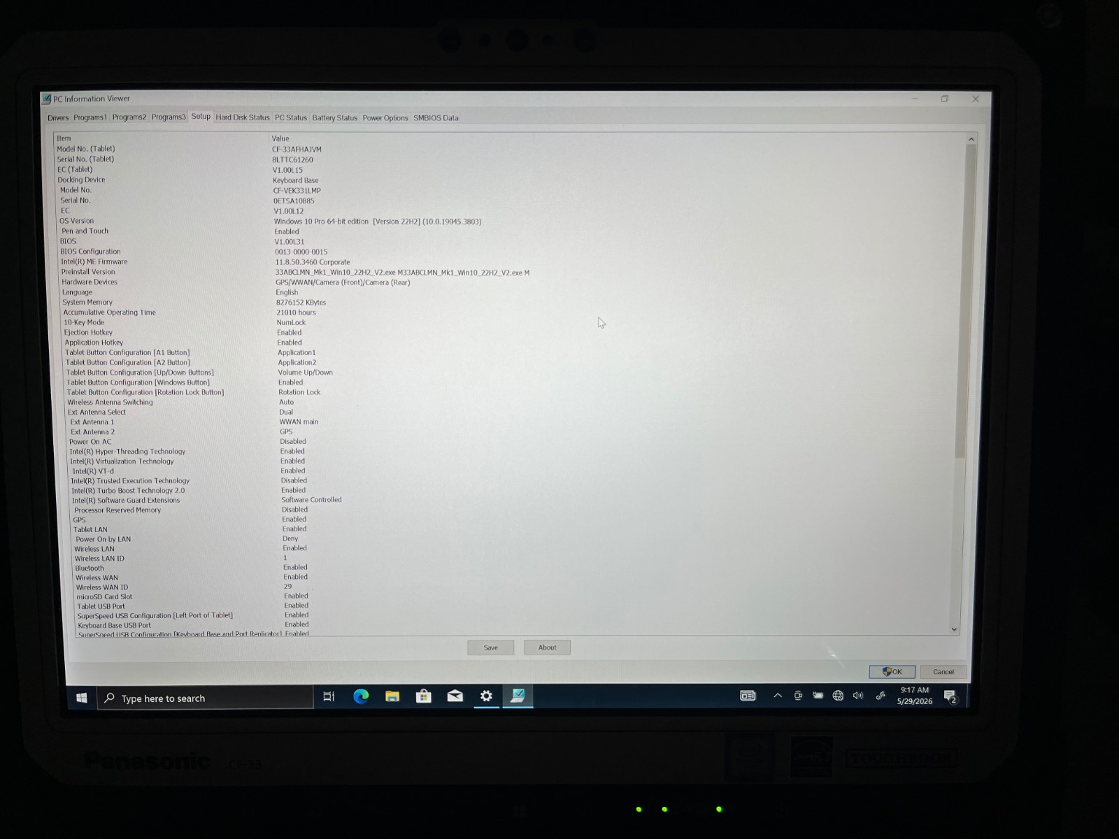Panasonic CF-33 – 12″ 2160×1440 – i5-7300U – 8GB – 128GB SSD – Windows 10 Pro