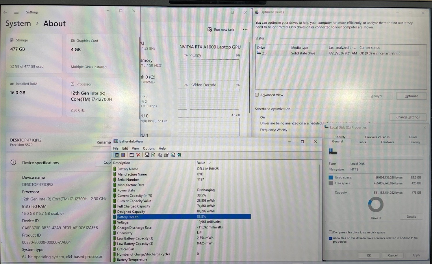 Dell Precision 5570, Intel Core i7-12700H, 16GB RAM, 512GB SSD, RTX A1000, WIN11