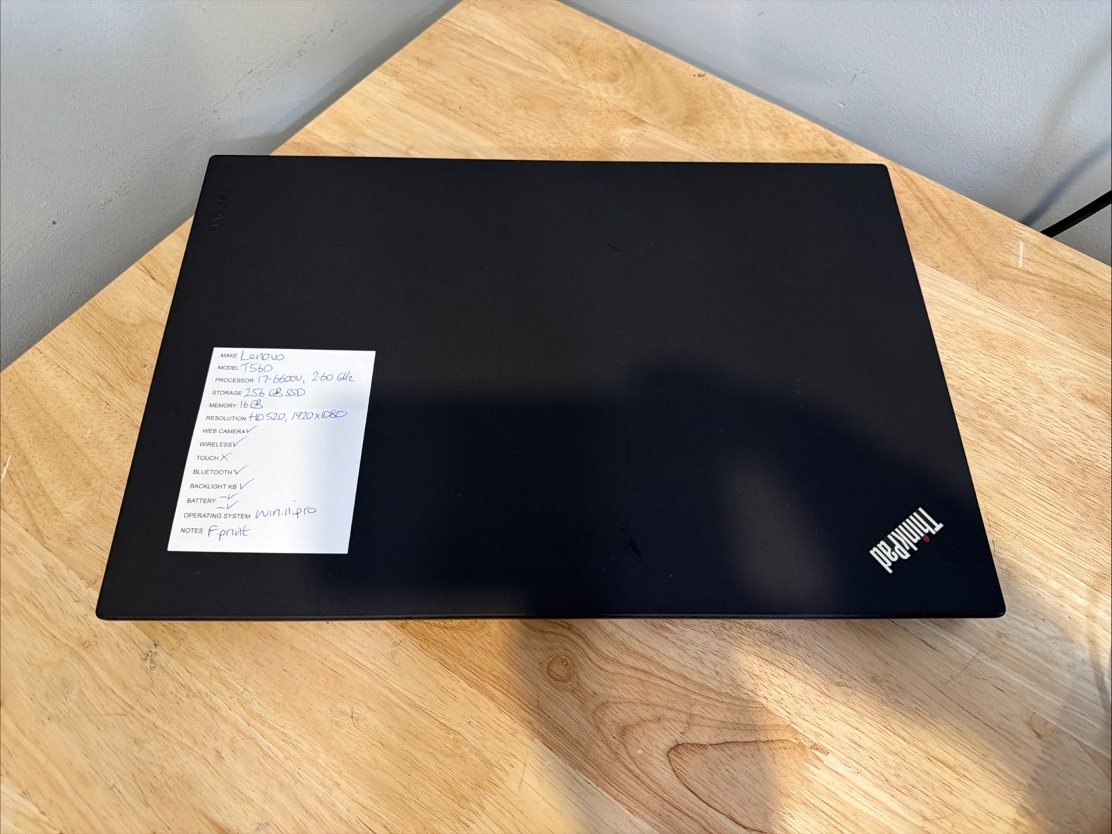 Lenovo Thinkpad T560 Core I7-6600U 2.60GHZ 16GB 256GB SSD WCam W11 & Cord