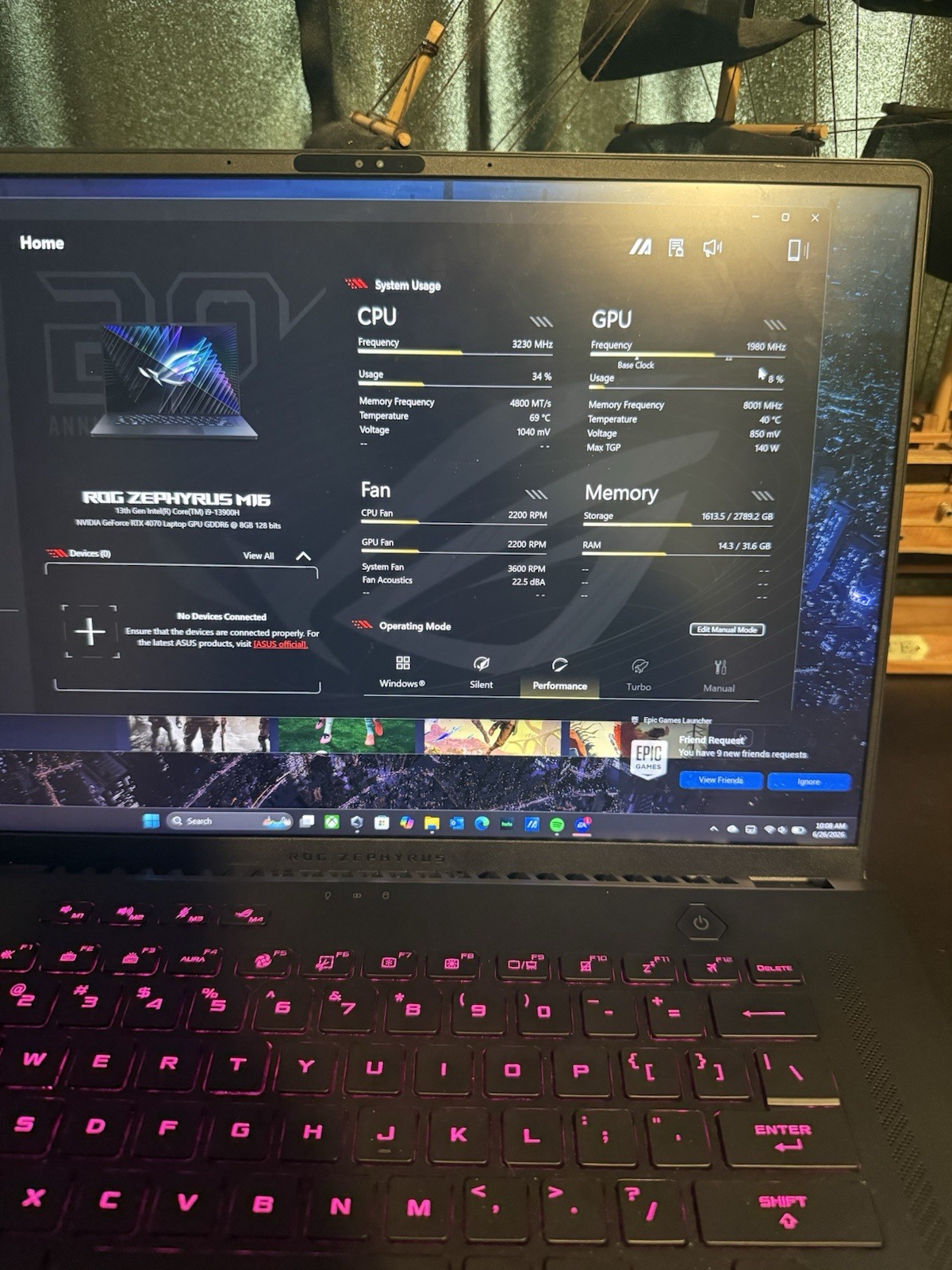 ASUS ROG Zephyrus M16 GU604VI 16in i9-13900H 32GB RTX 4070 1TB W11