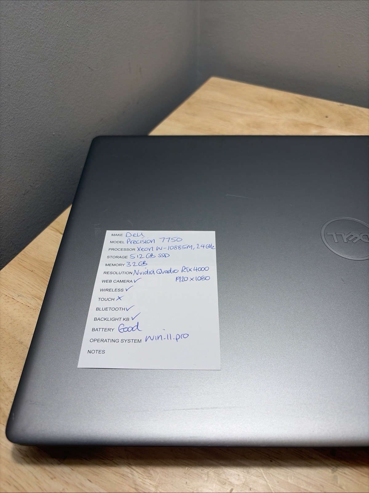 Dell Precision 7750 Xeon W-10885M 2.4GHZ 32GB 512GB WCam WiFi W11 Cord