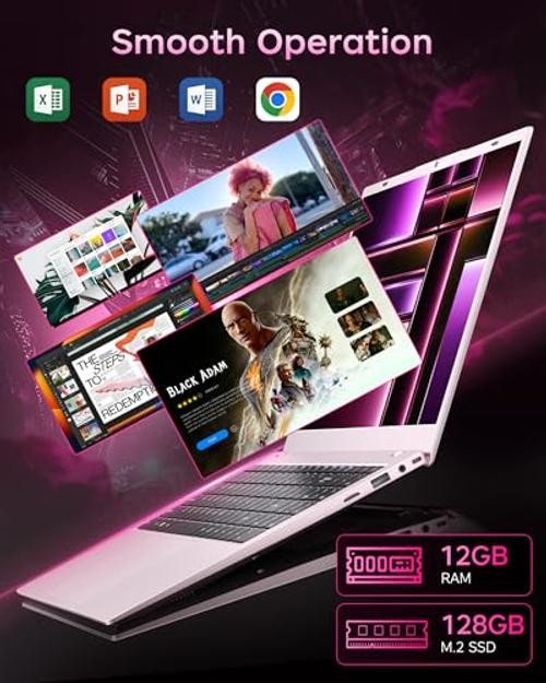 Pink Laptop 12GB RAM, 15.6 Inch FHD Laptops with Pentium Gold (Beats Pentium,