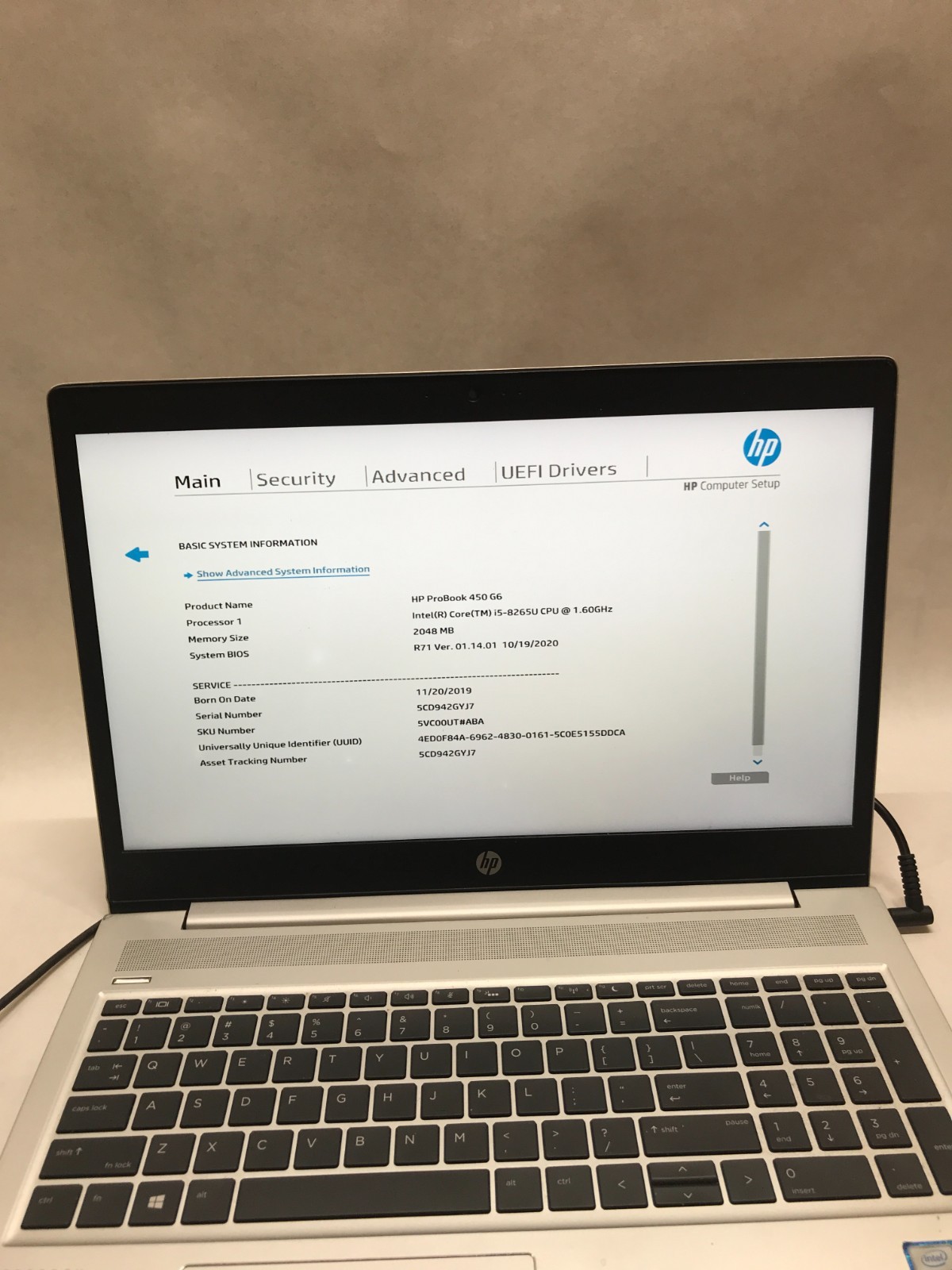 HP EliteBook 450 G6 15″ Intel i5 NO RAM NO SSD/OS Boots To BIOS READ DESC – DW