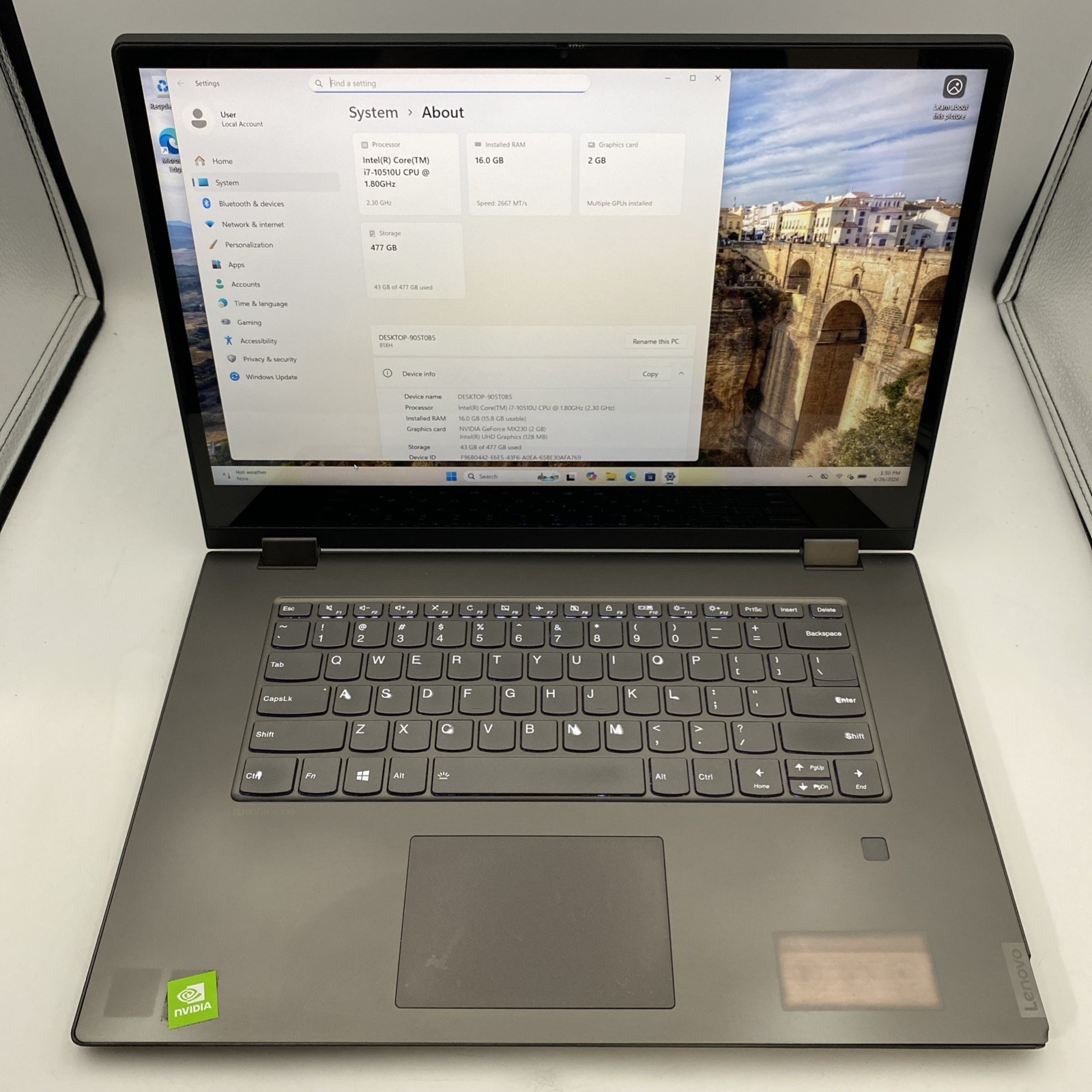 Lenovo IdeaPad FLEX-15IML 2-in-1 Touch I7-10510U 16GB RAM MX230 512GB SSD W11P