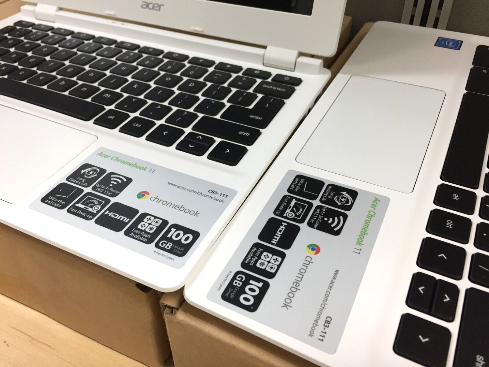 Lot of 2 Acer Chromebook CB3 11.6″/Intel N2840/2GB/16GB eMMC/White *Bad Battery*