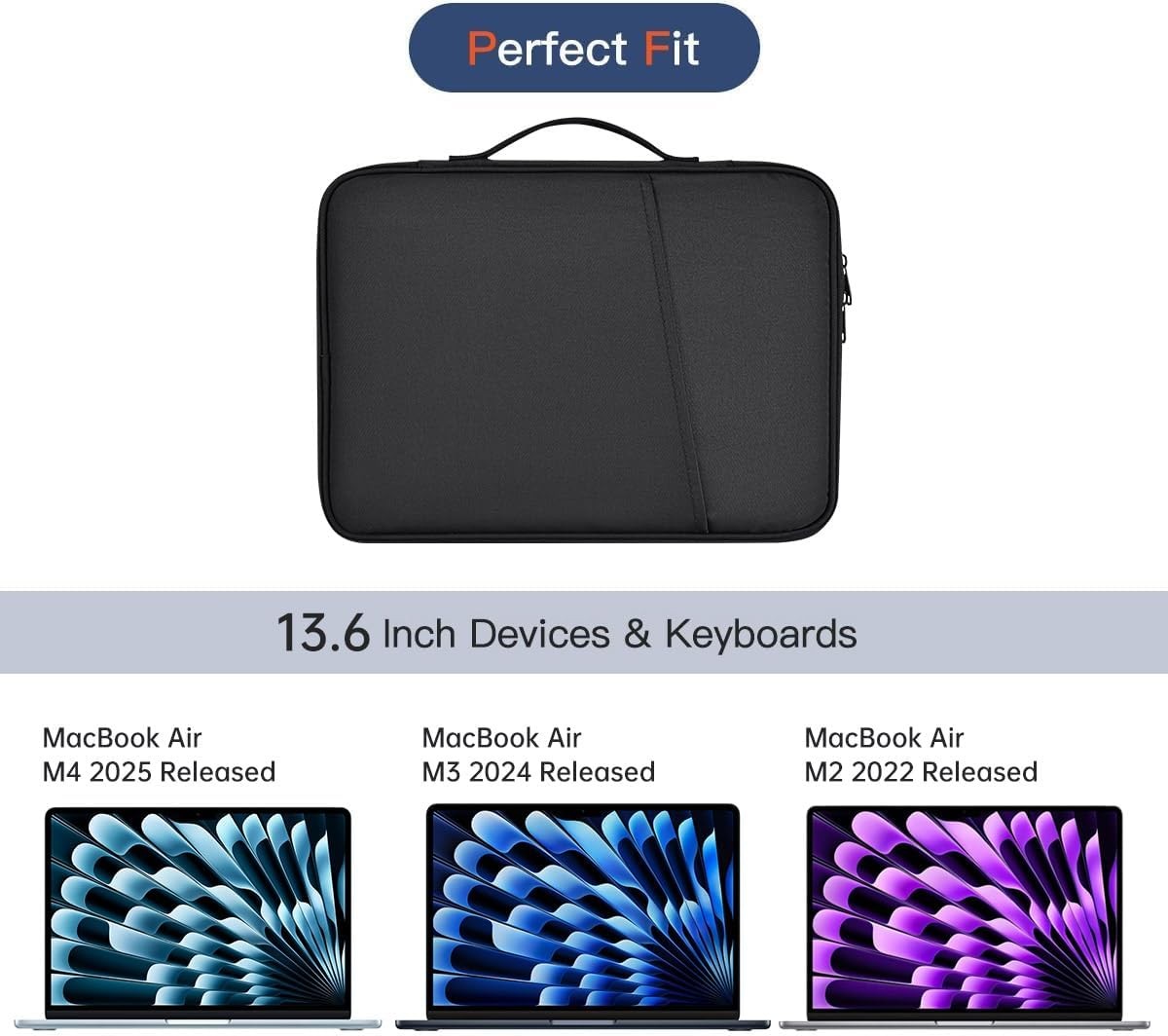 Black 13 Inch Laptop Sleeve Case for Apple MacBook Air 2026 2025 with Handle