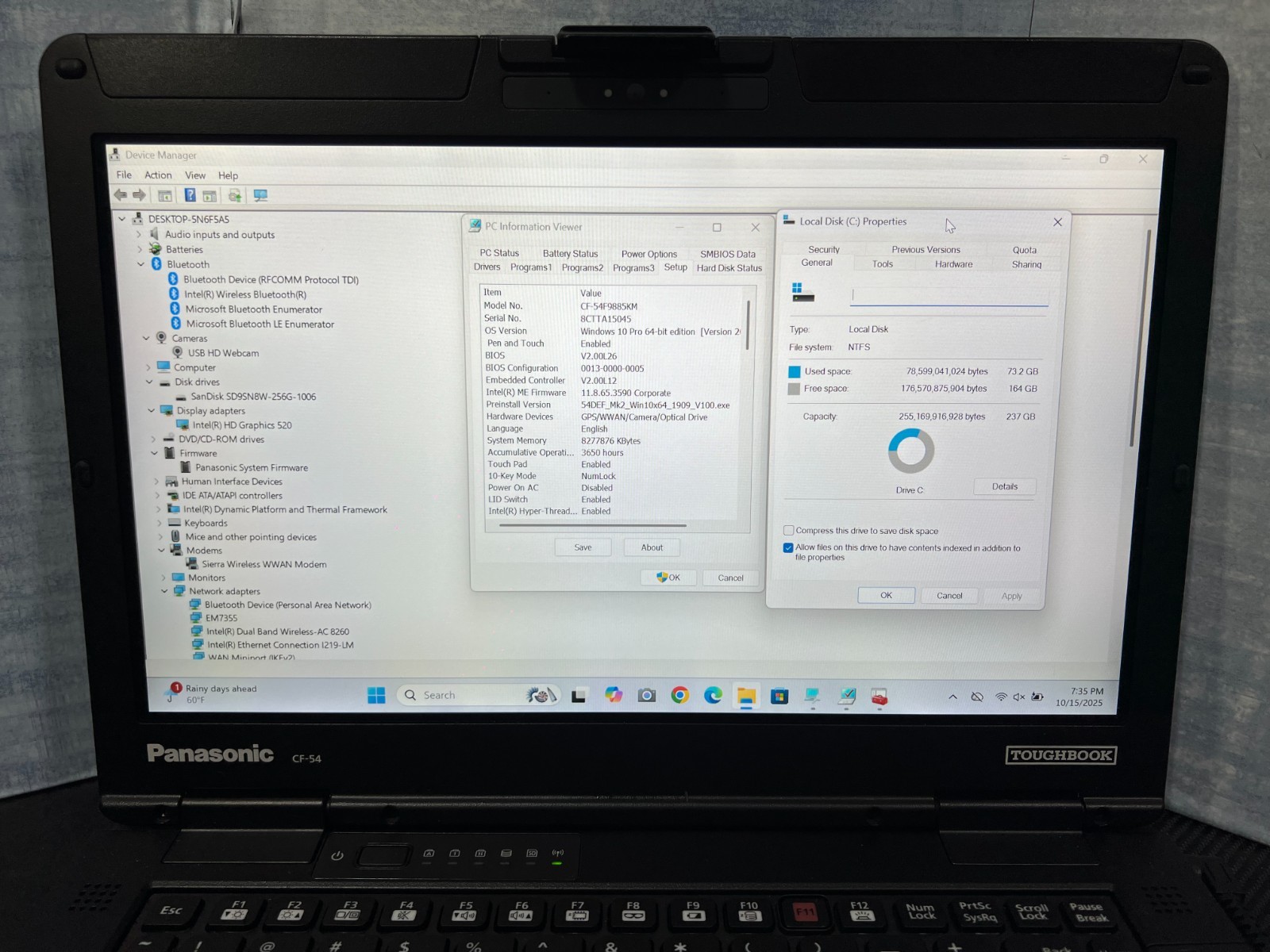 CF-54F9885KM, i5-6300U 2.40Ghz,8GB Mem,256GB SSD,Touchscreen,4G LTE,GPS, 3,650Hr
