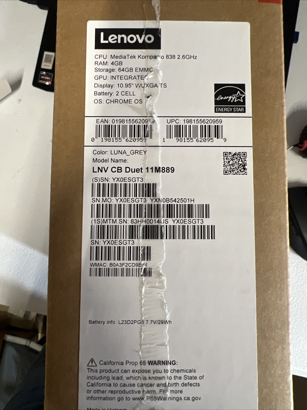 NEW Lenovo Chromebook Duet 11M889 11″ – Open Box