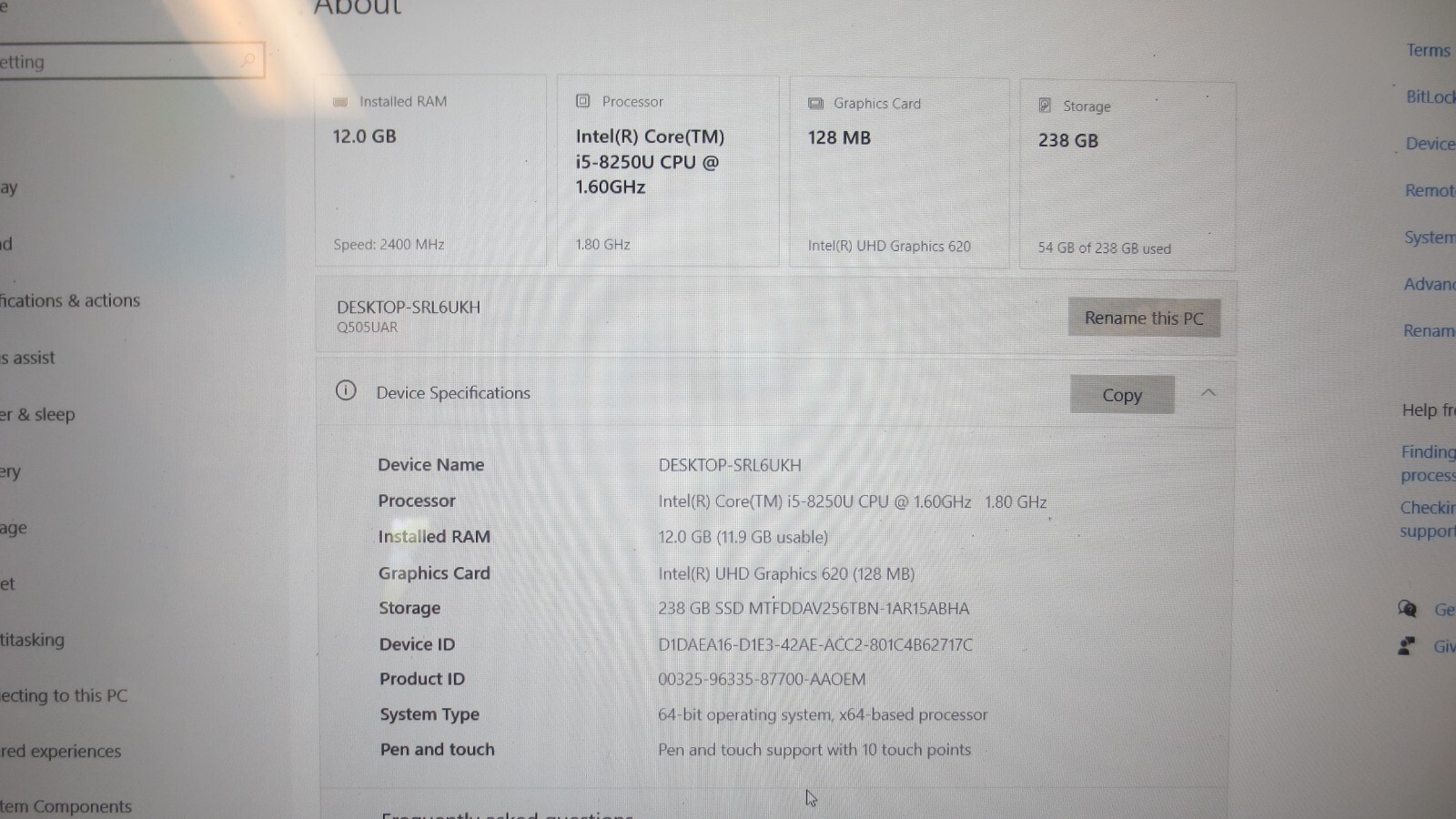 ASUS Q505UA-BI5T7 | INTEL CORE I5-8250U 1.60GHZ | 256GB | 12GB | Win10