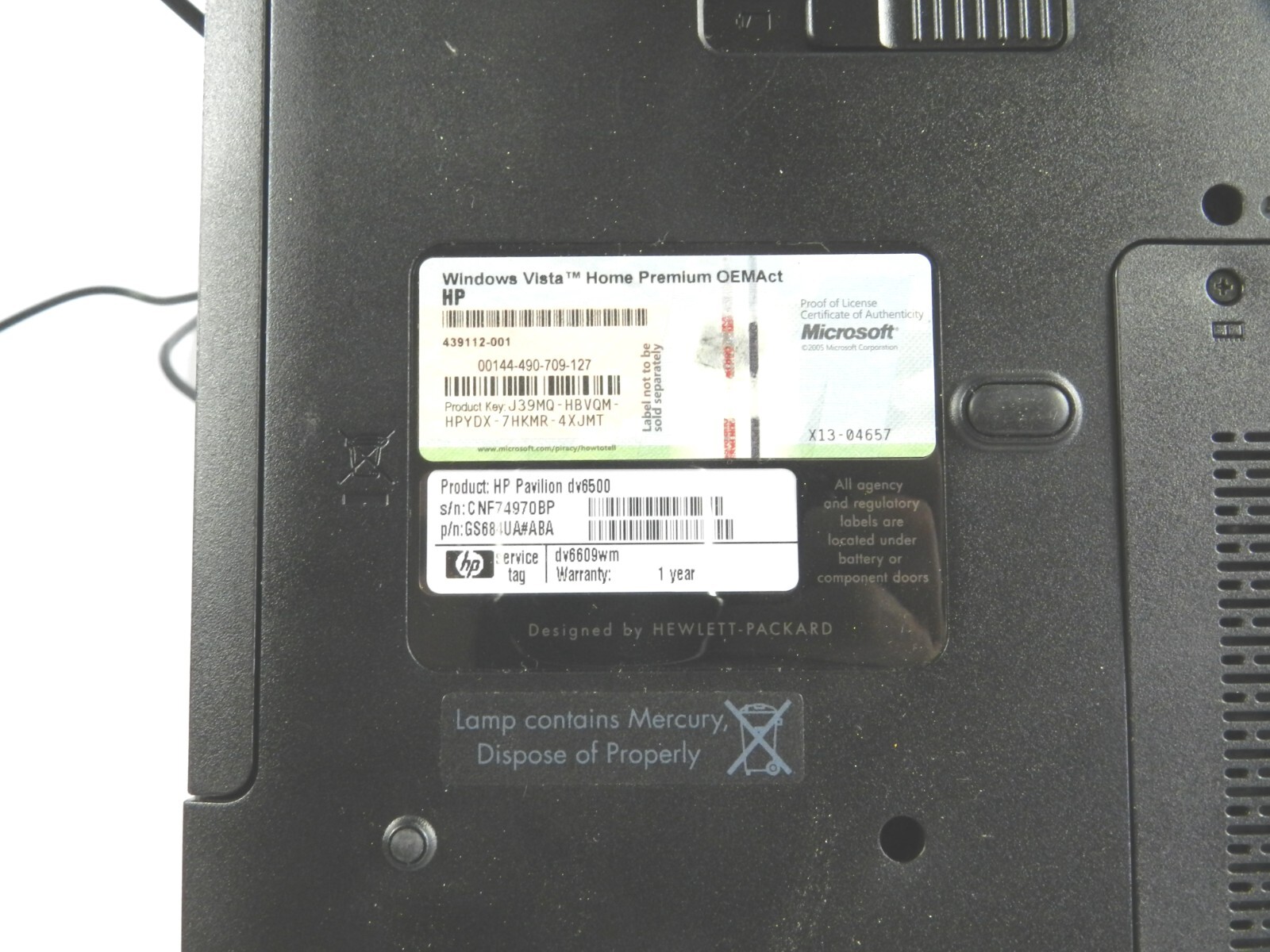 HP Pavilion dv6500 AMD Athlon 64×2 Dual Core TK55 1.8GHz 1 GB RAM NO HDD
