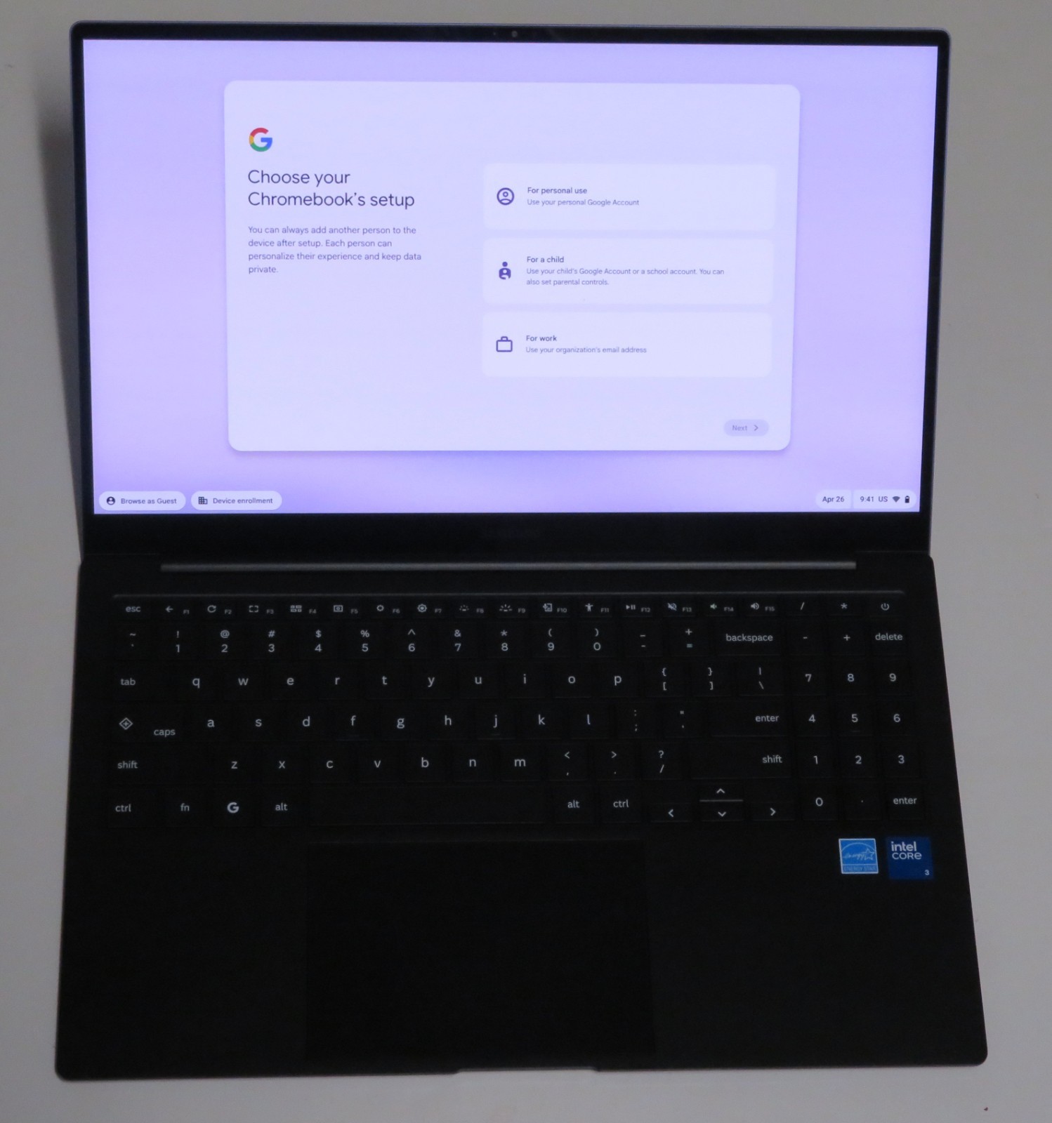 Samsung Chromebook Plus 15.6″ FHD AMOLED Core 3 100U 8GB 256GB Google AI