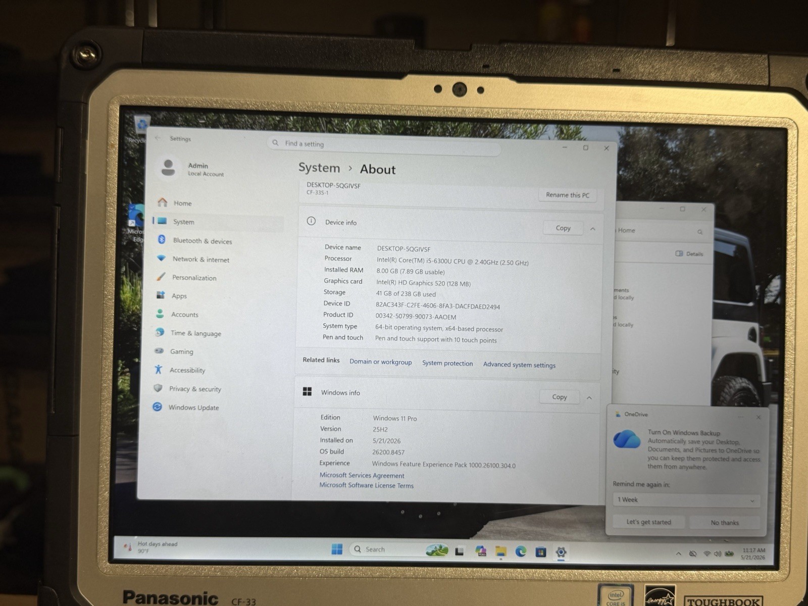 Panasonic ToughBook CF-33 i5-6300U 8GB Ram 256 SSD Win11 Pro. Touchscreen