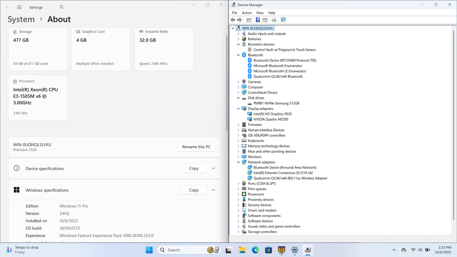Dell Precision 7520 15″ 4K XEON E3-1505M V6 512GB 32GB W11P Quadro M2200 *READ*