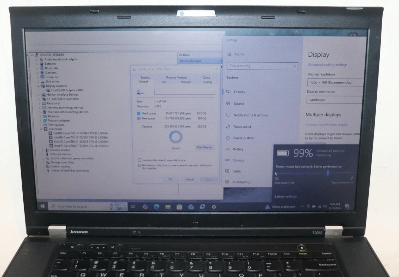 ThinkPad T530 Core i7-3520M 16GB 500GB DVD+RW Win 10 Office 2019 Pro