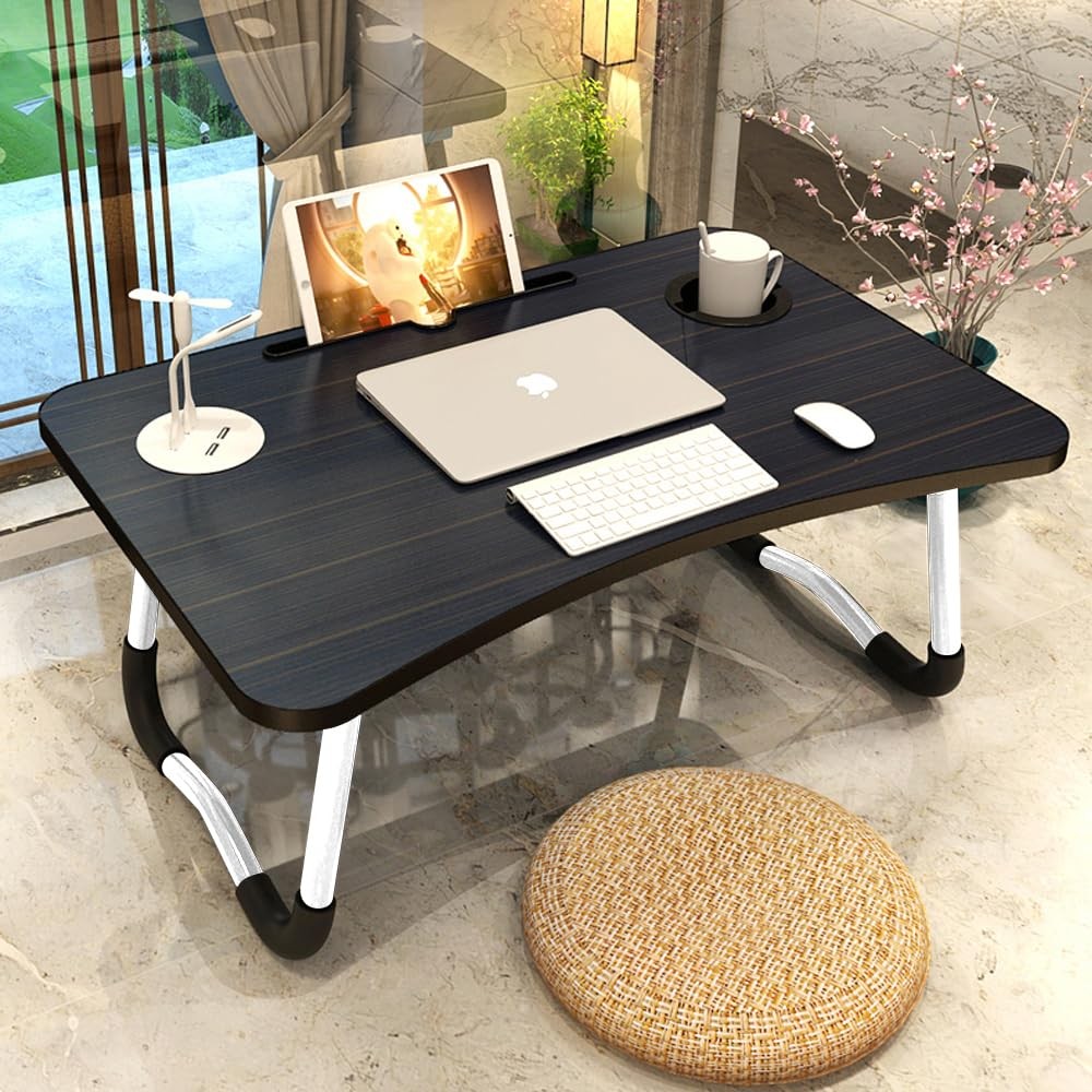 Elekin Folding Lap Desk Laptop Table w/ Storage Drawer & Cup Holder Multi-Functi