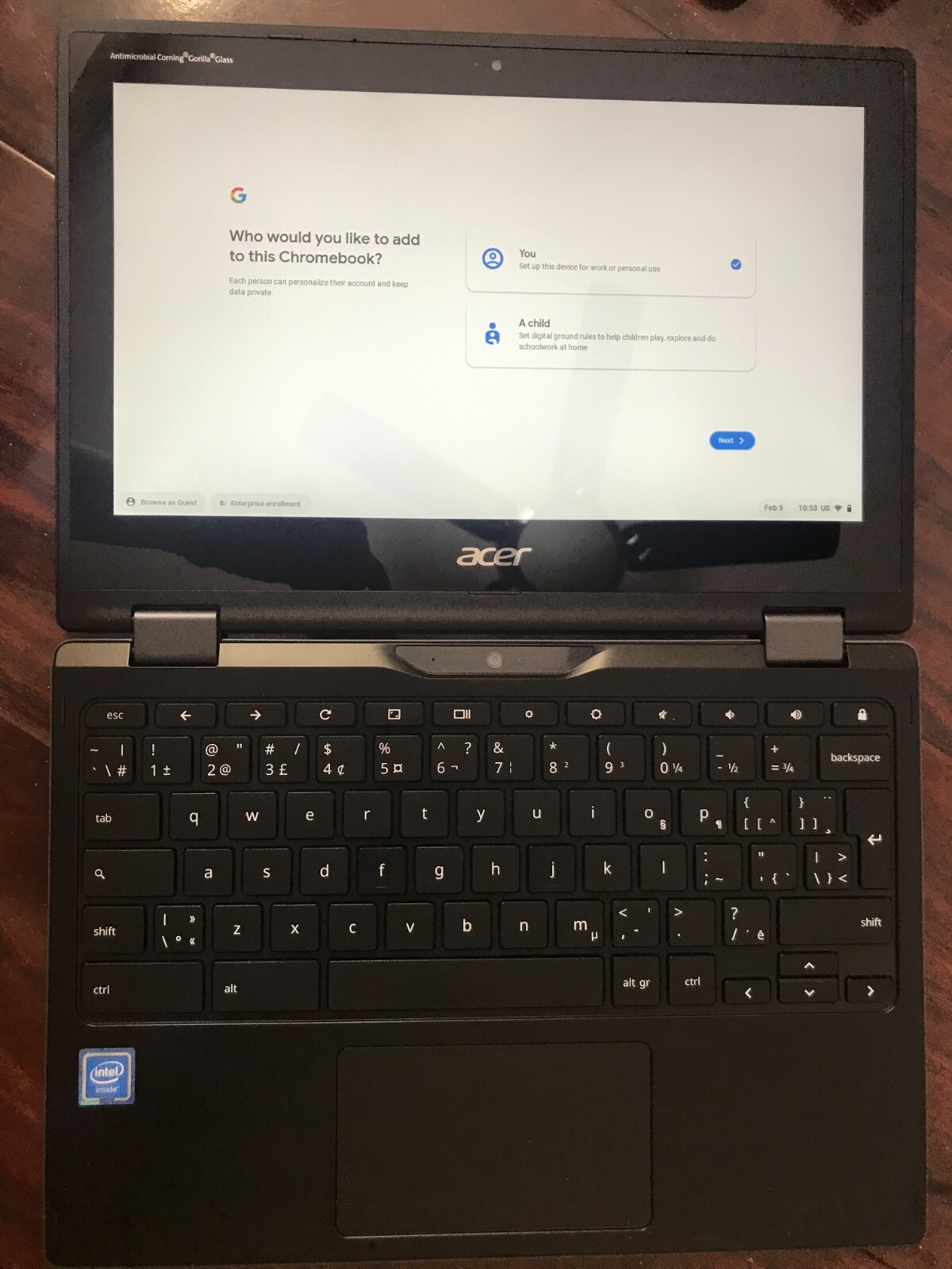 Acer Chromebook Model N18Q6 R752TN C2J5 Celeron N4000 4GB mem 32GB touch
