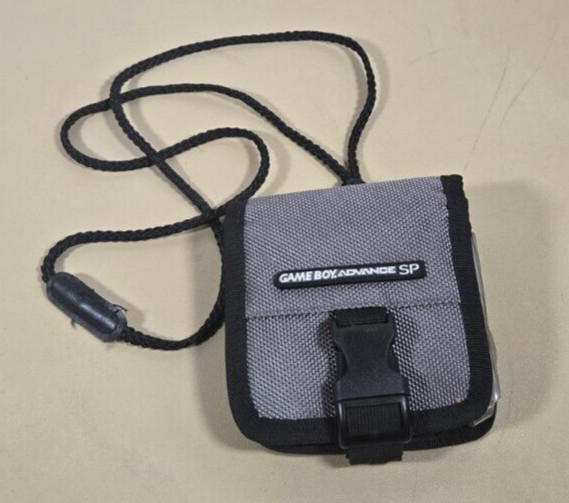 Official Nintendo Gameboy Advance GBA SP Flip Case Pouch With Strap Gray / Black