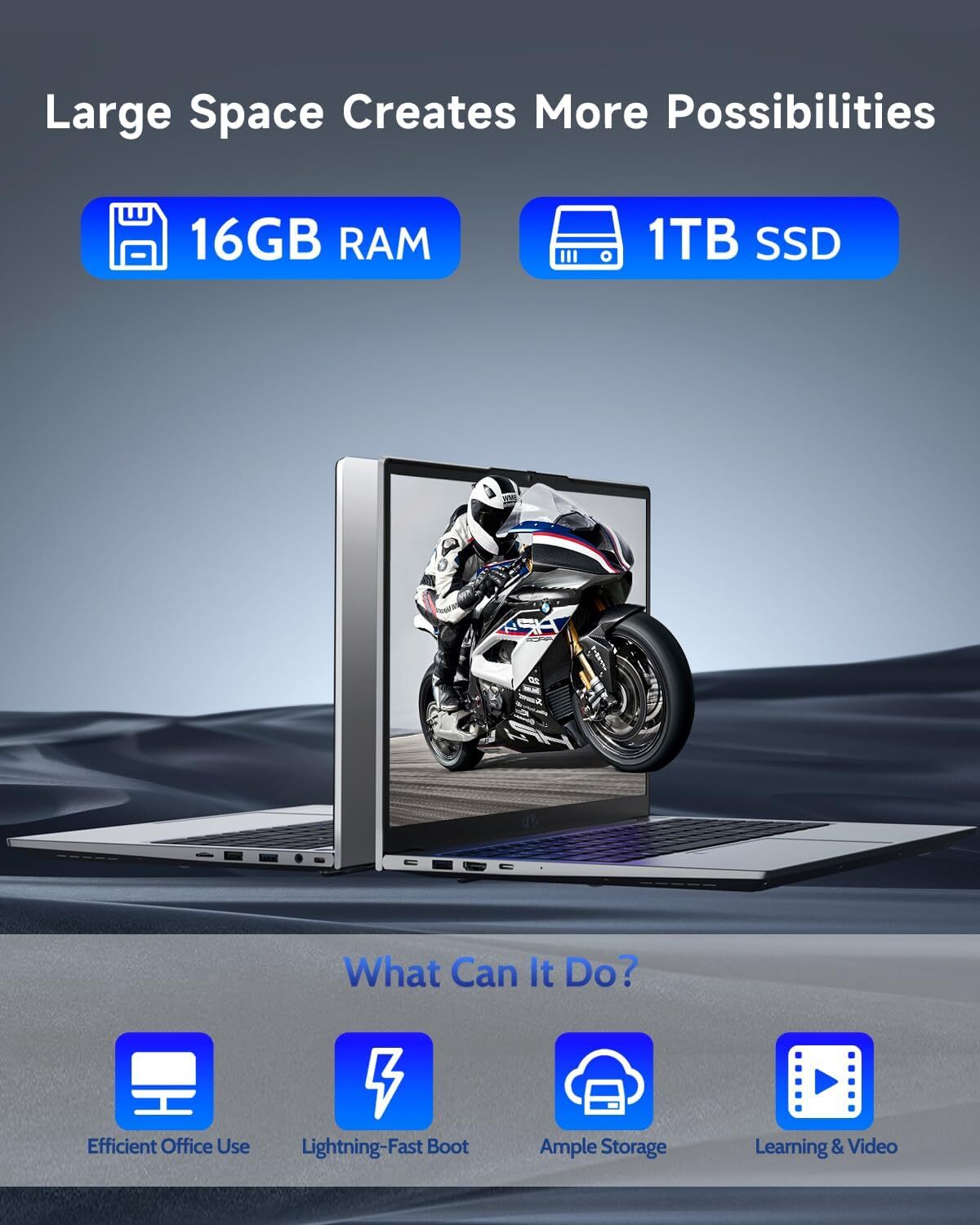 NIMO 15.6” IPS FHD-Laptop, 16GB RAM 1TB SSD Intel Pentium Quad Core N100 Win11