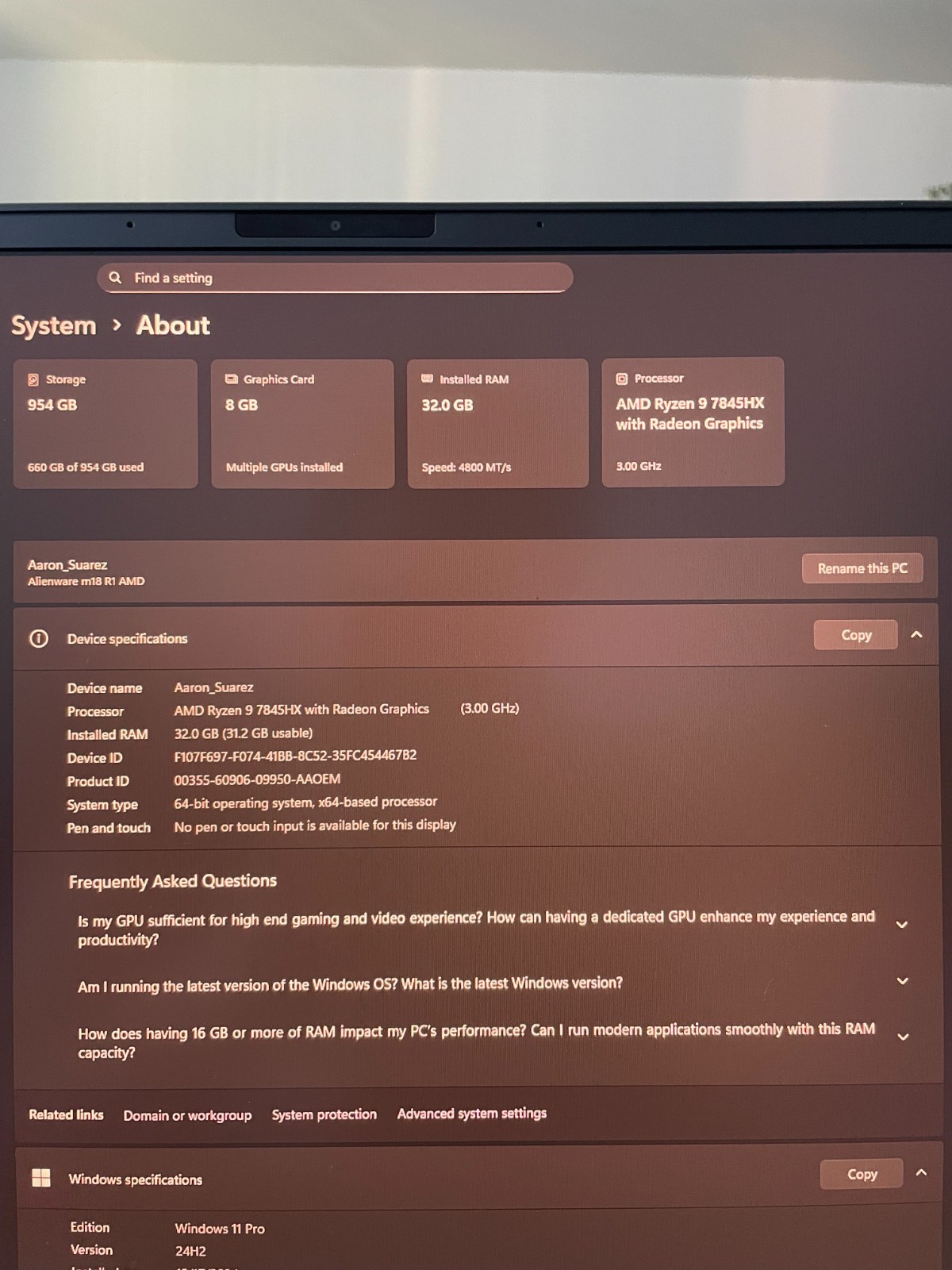 Alienware M18 R1 18″ FHD 480Hz AMD Ryzen 9 7845HX 32GB RAM 1TB SSD RTX 4070