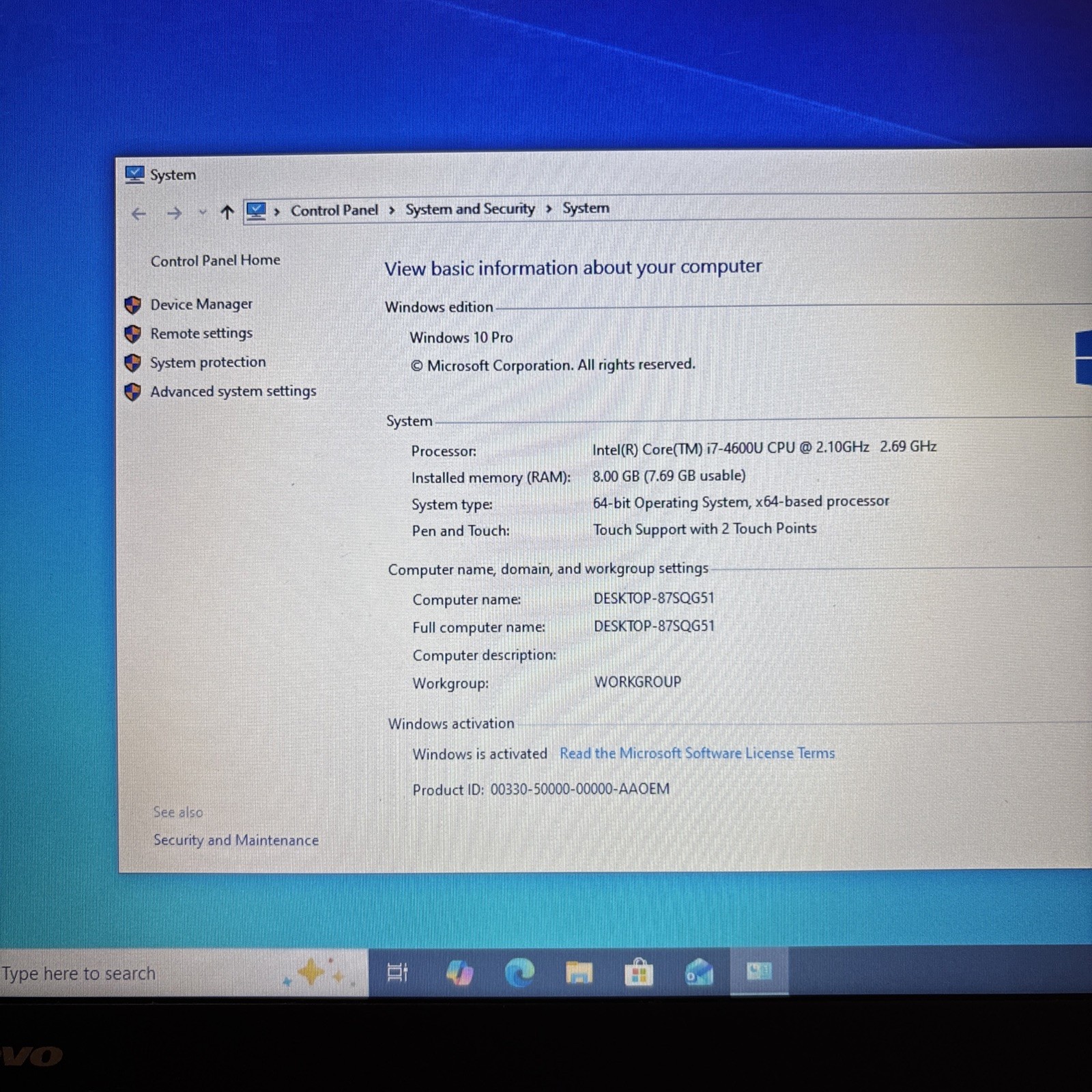 Lenovo ThinkPad X1 Carbon 2nd Gen 14″ i7-4600U 8GB RAM 256GB SSD Win 10 Pro