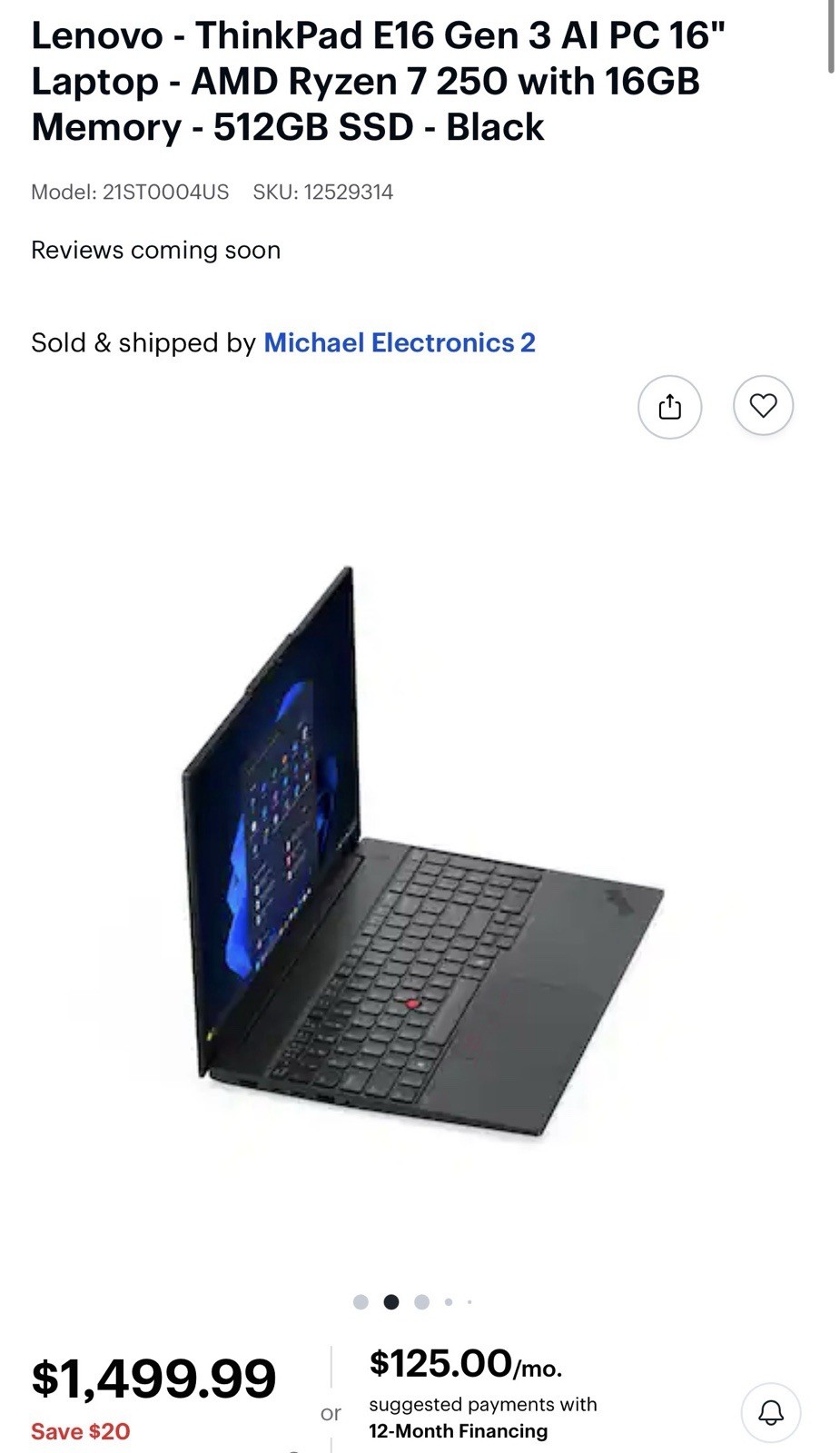 Lenovo – ThinkPad E16 Gen 3 AI PC 16″ Laptop – AMD Ryzen 7 250