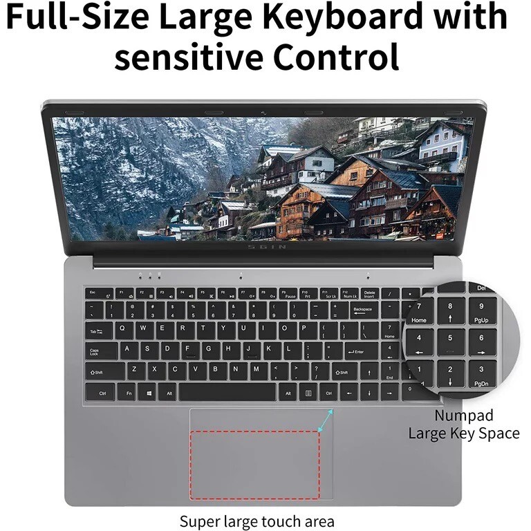 SGIN 15.6inch Laptop 4GB DDR4 128GB SSD Windows 11 with 4 Core Intel Celeron, Fu
