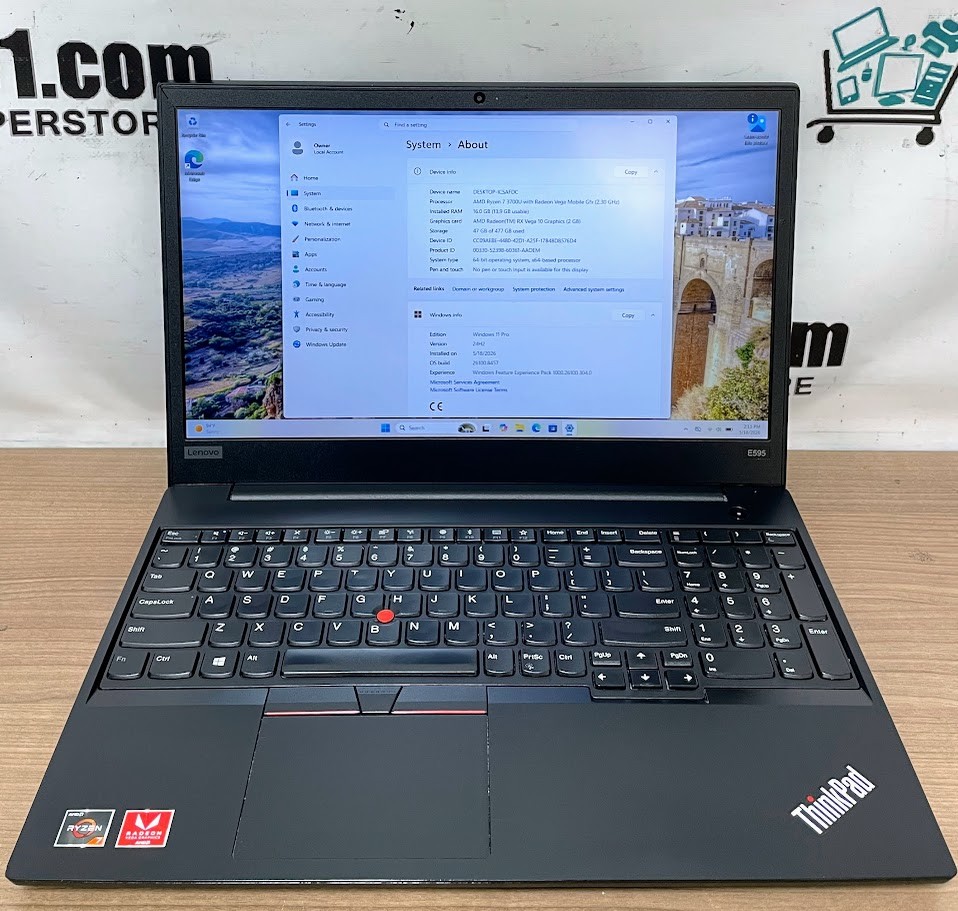 Lenovo ThinkPad E595 W11P 15 Radeon Vega Ryzen 7 3700U 2.3GHz 16gb RAM 512gb SSD