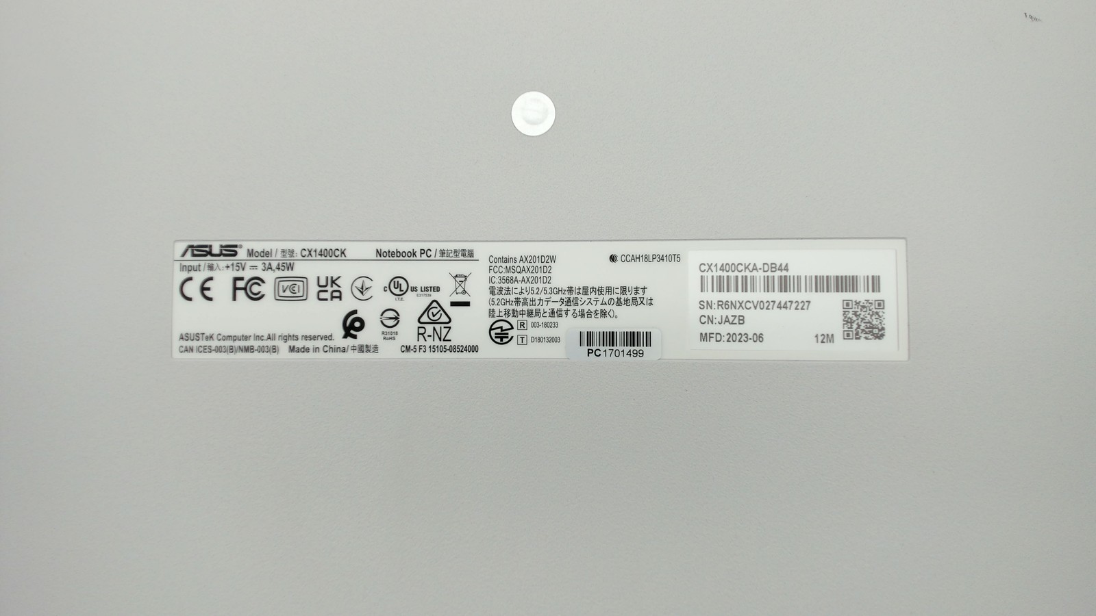 Asus Chromebook CX1 14″ Intel Celeron N4500 4GB 64GB CX1400CKA-DB44 PC1701499
