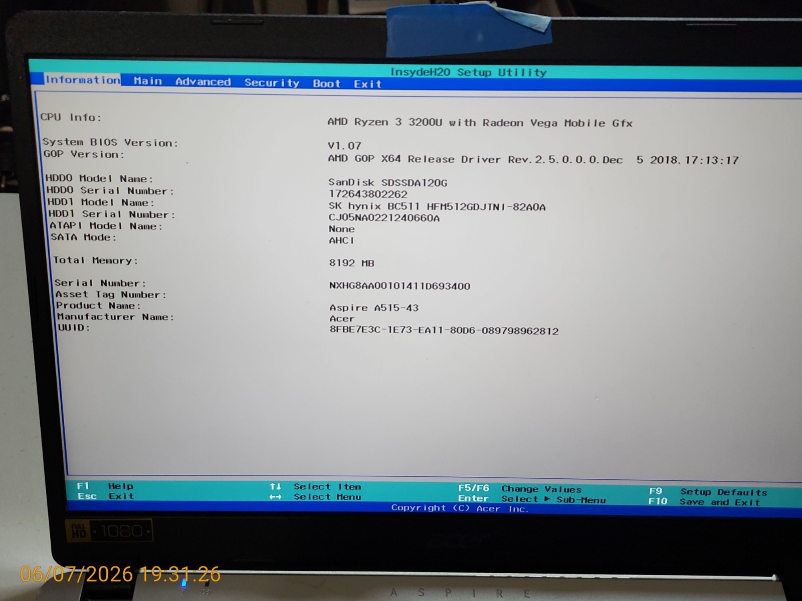 Acer Aspire 5 A515-43-R19L Ryzen 3 3200U – 4GB RAM – 500G NVMe/128G SSD – READ!