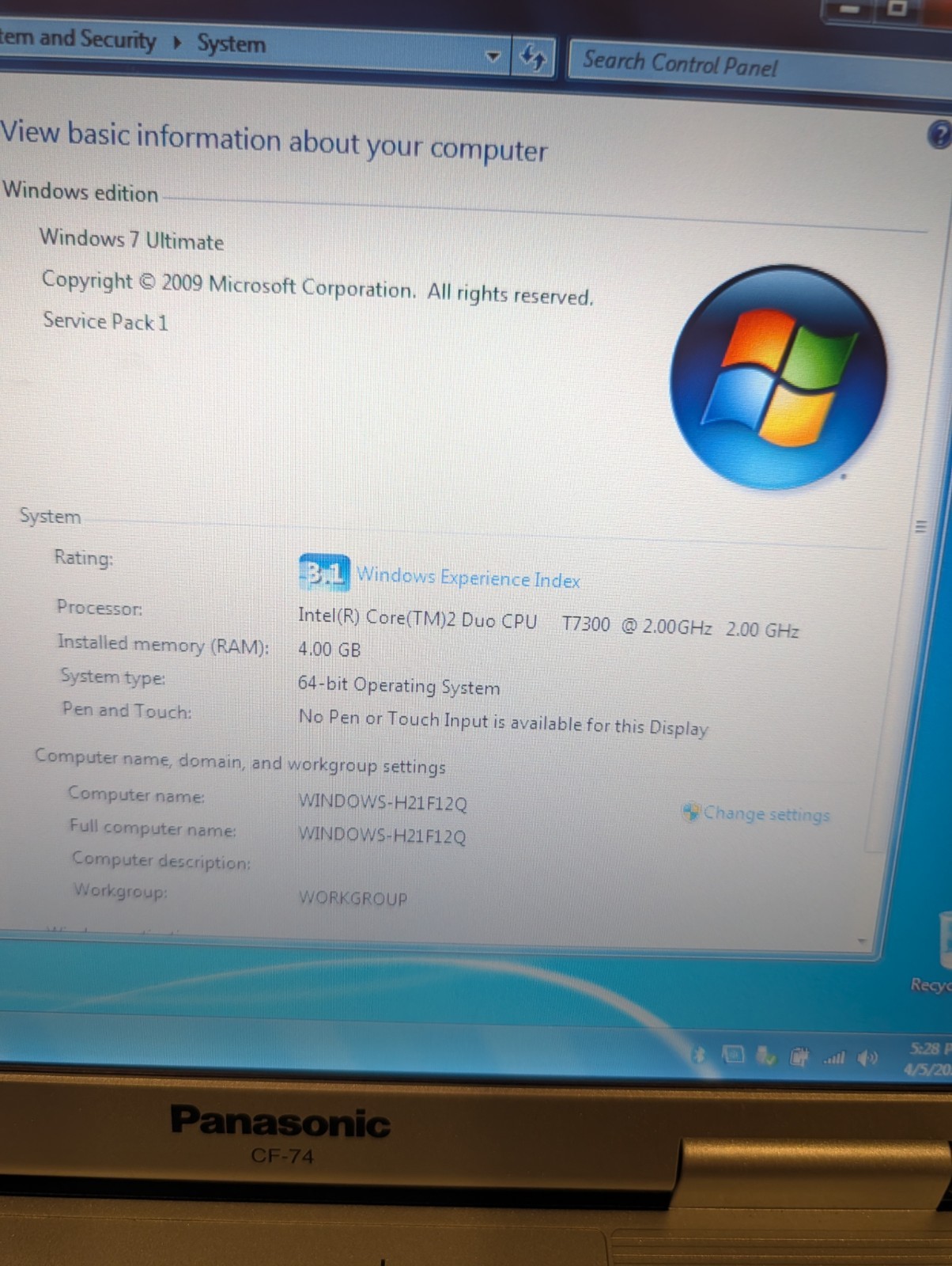 Ultra-rugged laptop Panasonic CF-74. Like A New. HDD and Battery Report On…