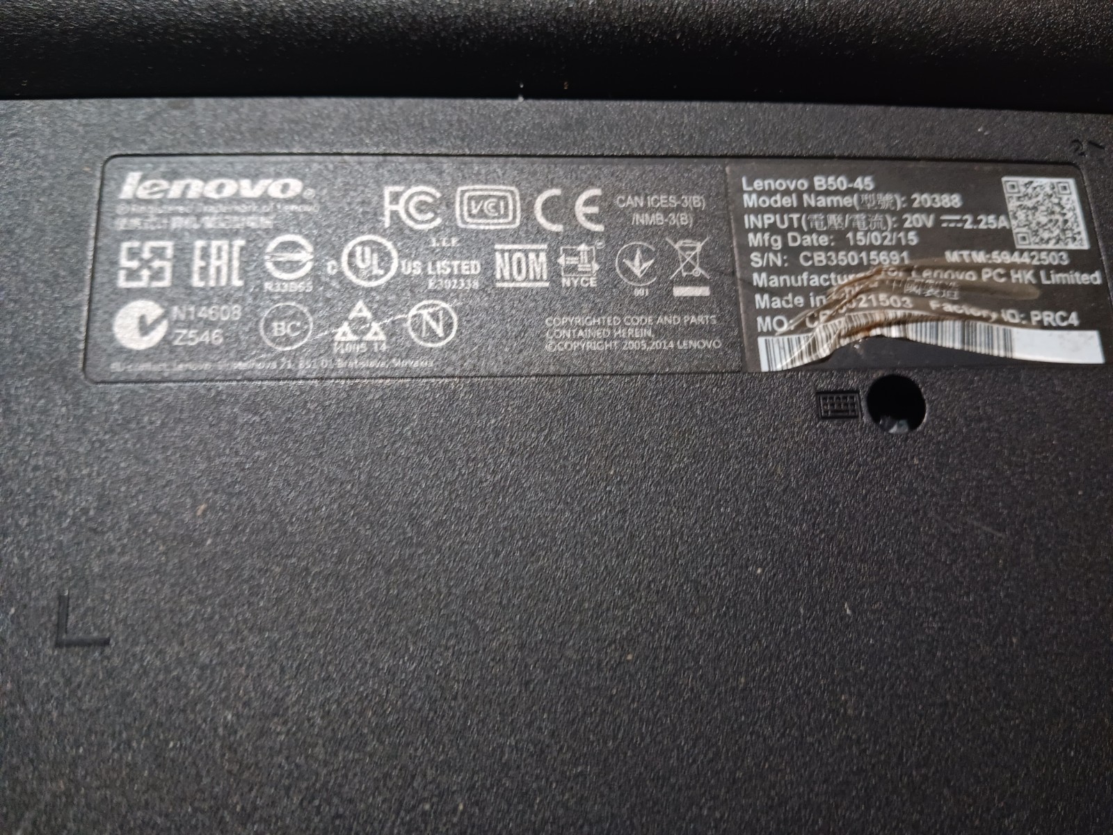 Lenovo B50-45 E1-6010 8GB RAM 500GB HDD RADEON R2 NO AC #04