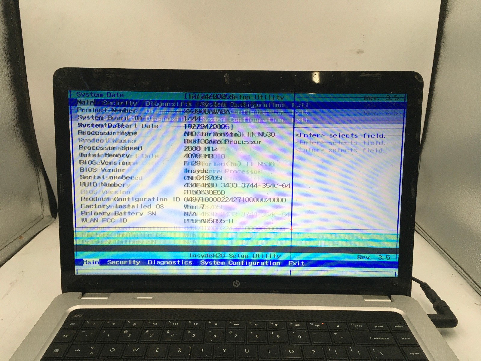 HP G62 367DX NOTEBOOK -FOR PARTS/BAD LCD- AMD TURION II N530 – 4GB RAM -READ- BB