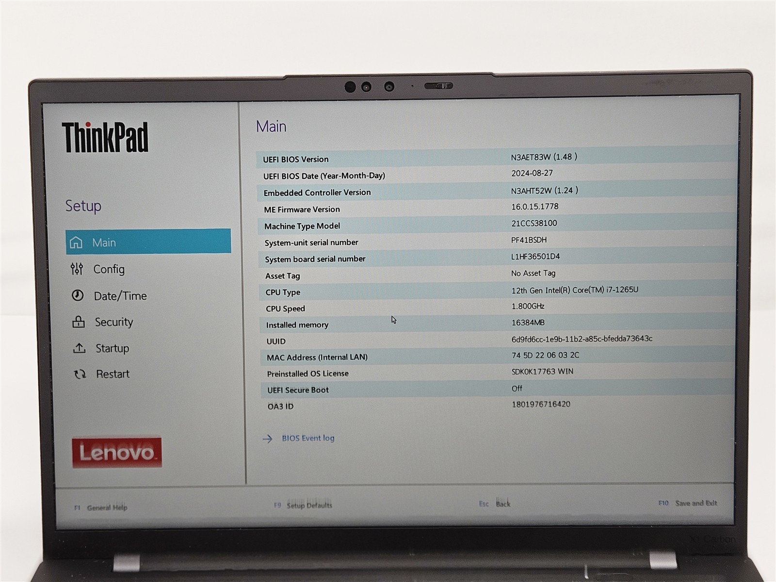 Lenovo ThinkPad X1 Carbon Gen 10 Intel Core i7 1265U 16GB 512GB 14 Iris Xe