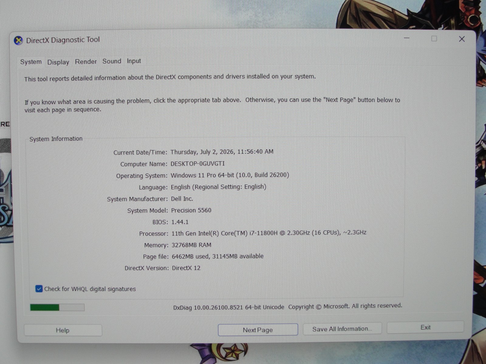 Dell Precision 5560 15.6″ i7-11800H 2.3GHz 32GB 512GB T1200 WRTY 06/2027 W11P+PA