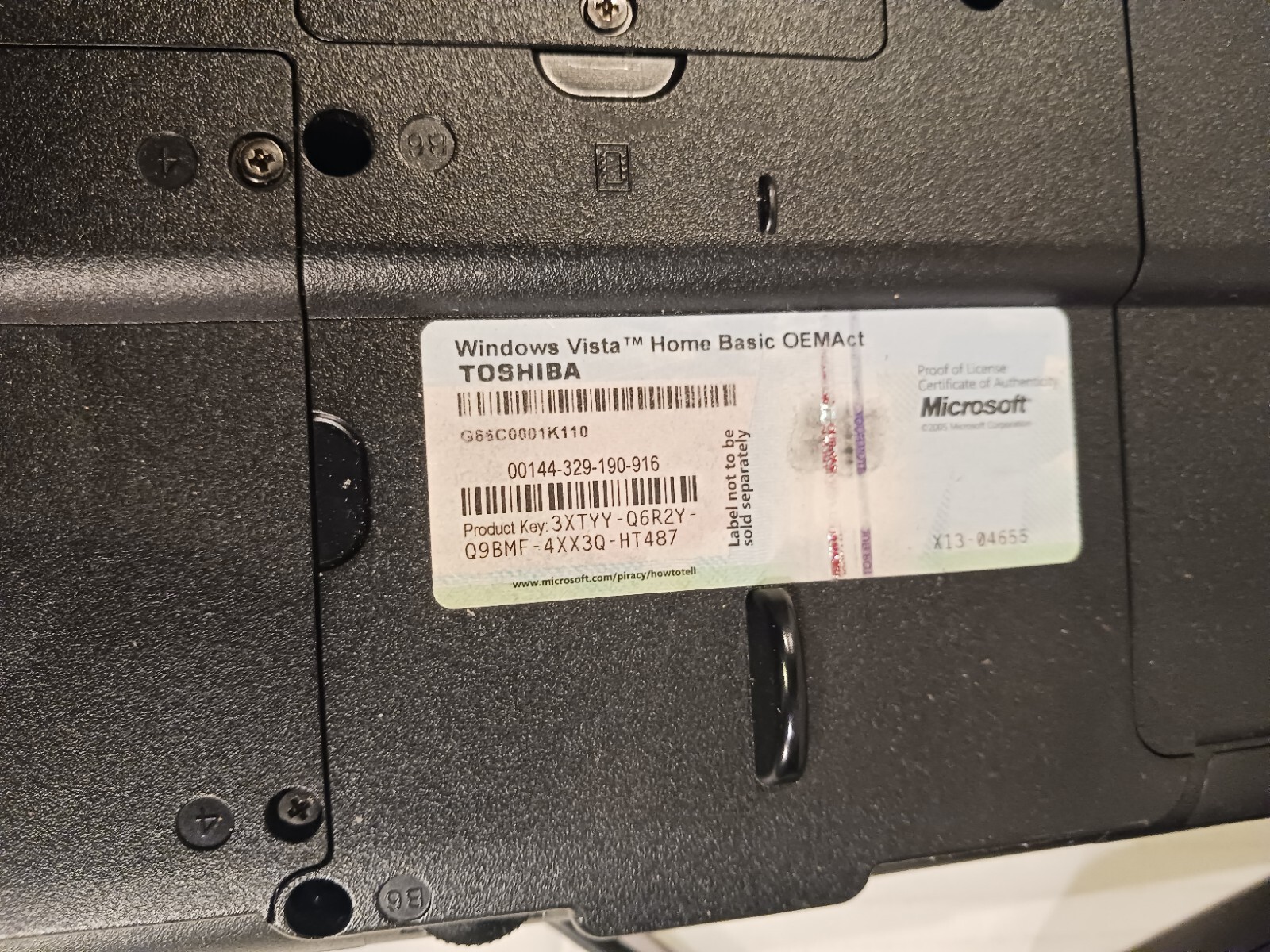 Toshiba Satellite A205 System Unit Window Vista Home Prem Dvd/cd/R ,WORKING COND