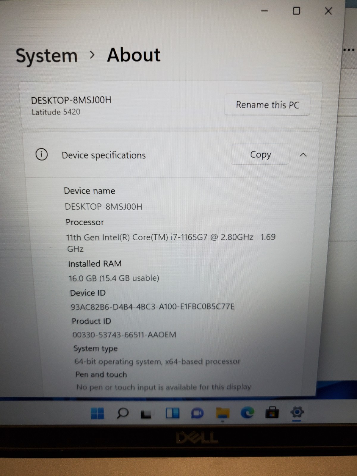 Dell Latitude 5420 14″ Laptop i7-1165G7 2.80GHz 16GB RAM 256GB SSD Win11 #69