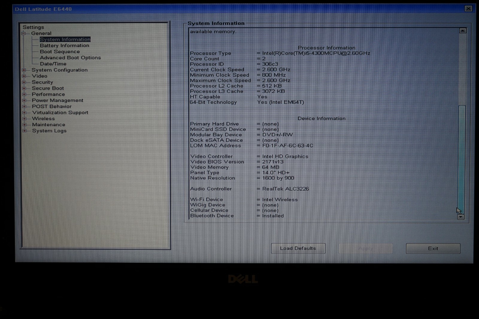 ^ Dell Latitude E6440 14″ Intel Core i5-4300M @ 2.60GHz 8GB Ram No HD #C1418