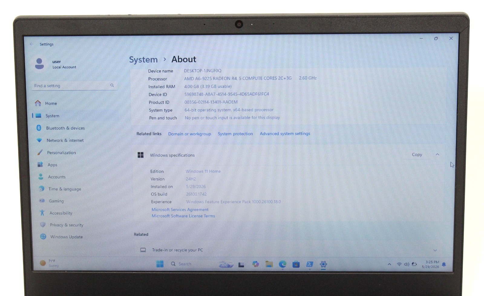 LENOVO IDEAPAD S145-15AST 15.6″ 2.6GHz AMD A6-9225 1TB HDD 4GB RAM ; 6181893