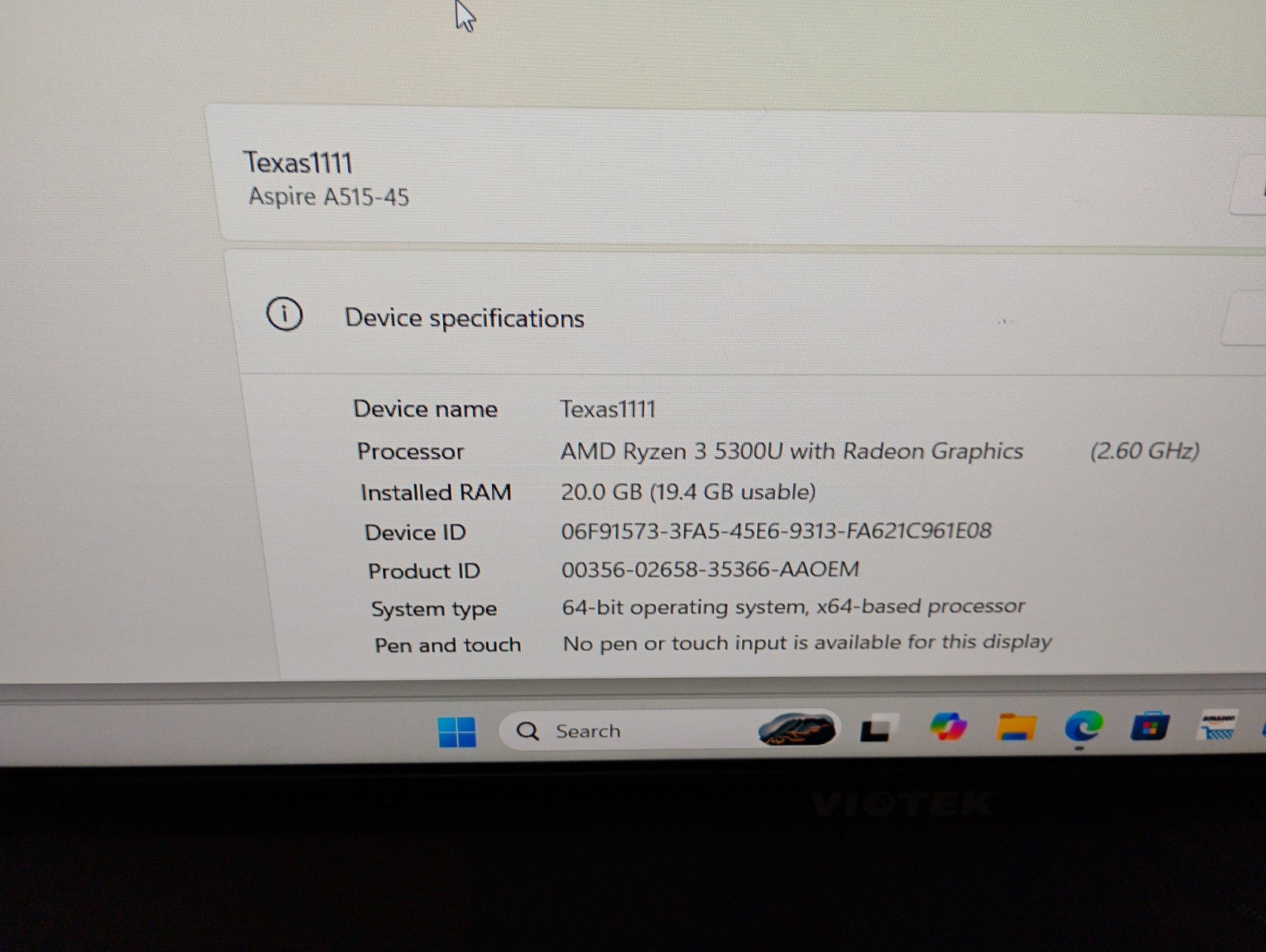 Acer Aspire 5 15.6″ (1TB SSD, AMD Ryzen 5 5500U, 2.10 GHz, 20GB) Laptop – Pure