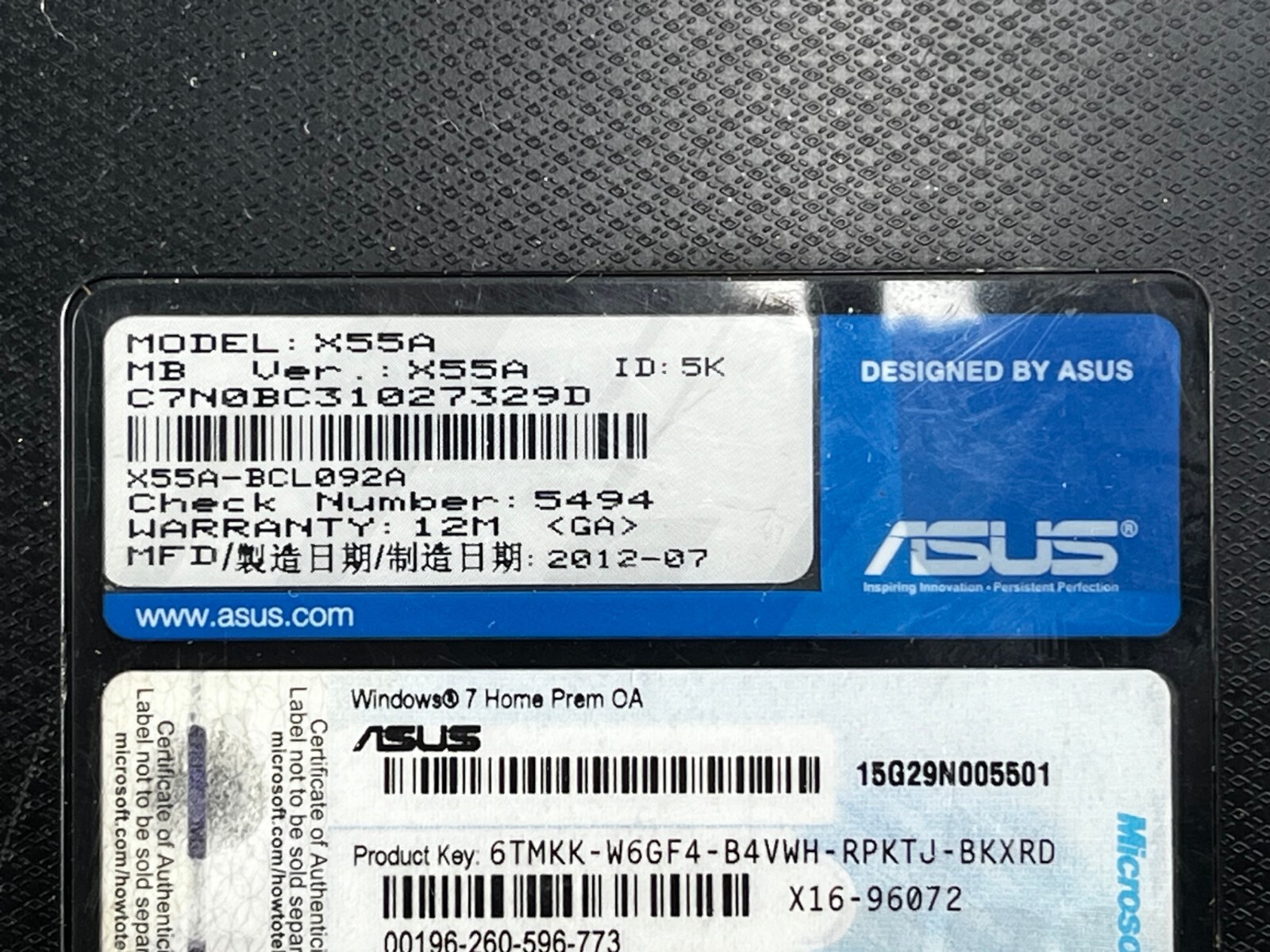 ASUS Inside X55A Laptop 15G29N005501 Parts Or Repair 170473