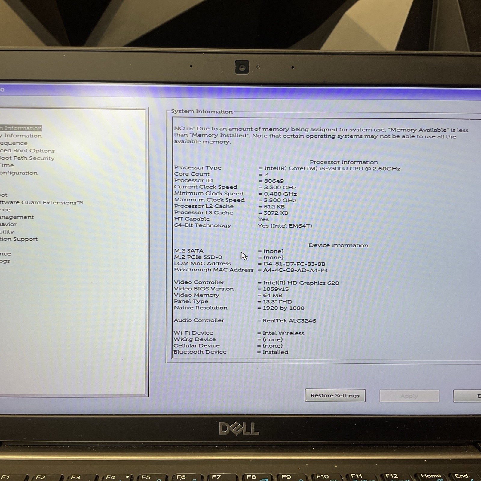Dell Latitude 7380 / i5 7th Gen / BIOS Unlocked / No RAM / No SSD / P20