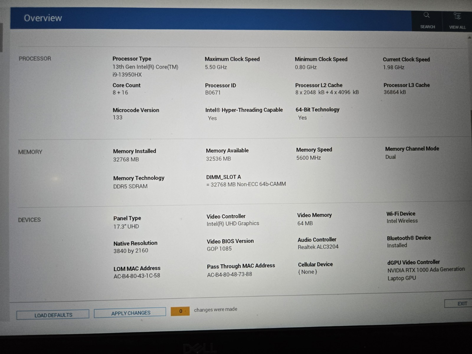 2023 Dell Precision 7780 Workstation I9-13950HX, 1TB, 32gb Ram, RTX 1000 ADA GPU