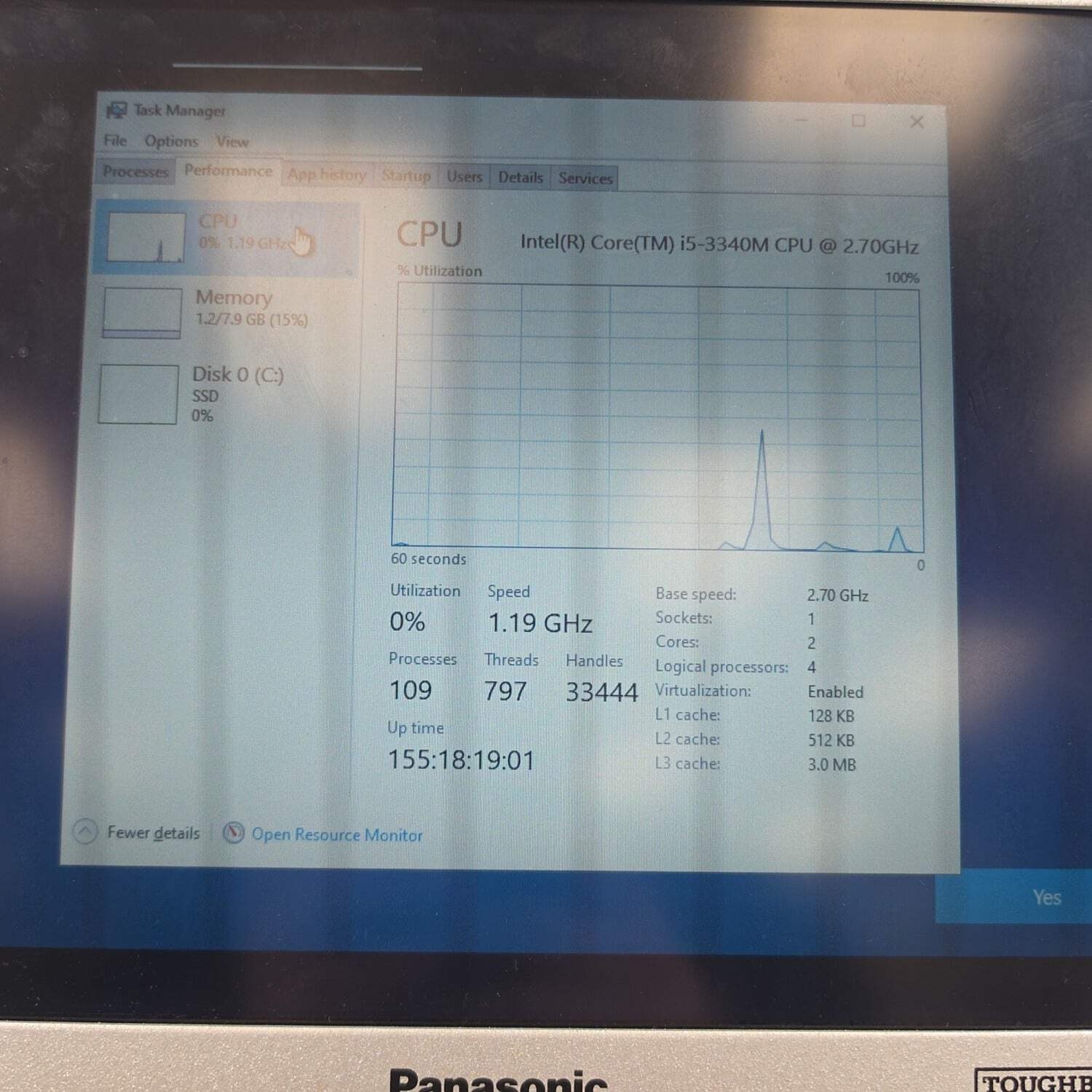 Panasonic Toughbook CF-31 13.1″ i5-3340M 2.70GHz 8GB RAM 512GB SSD