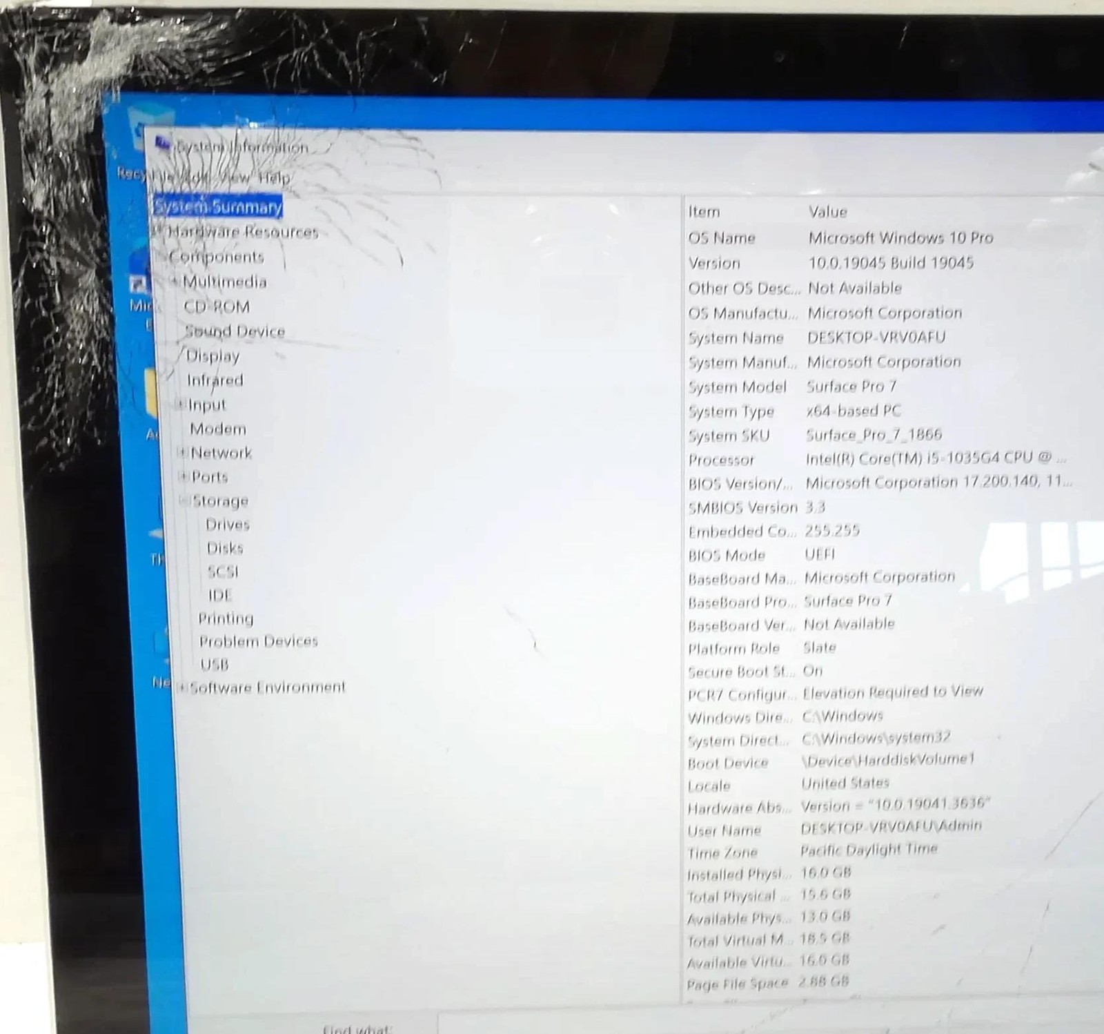Microsoft Surface Pro 7 1866 Core i5-1035G4 1.1GHz 16GB 256GB – cracked screen