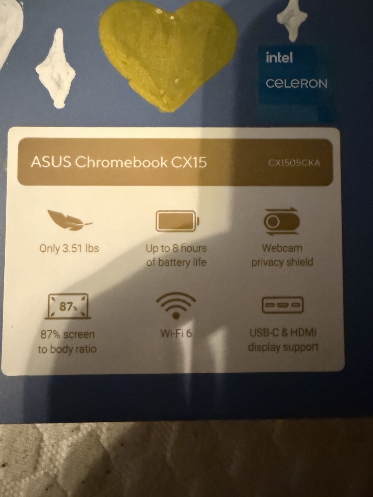 ASUS Chromebook CX15 Intel Celeron 15in Chrome OS Laptop Blue Wi-Fi 6 USB-C HDMI