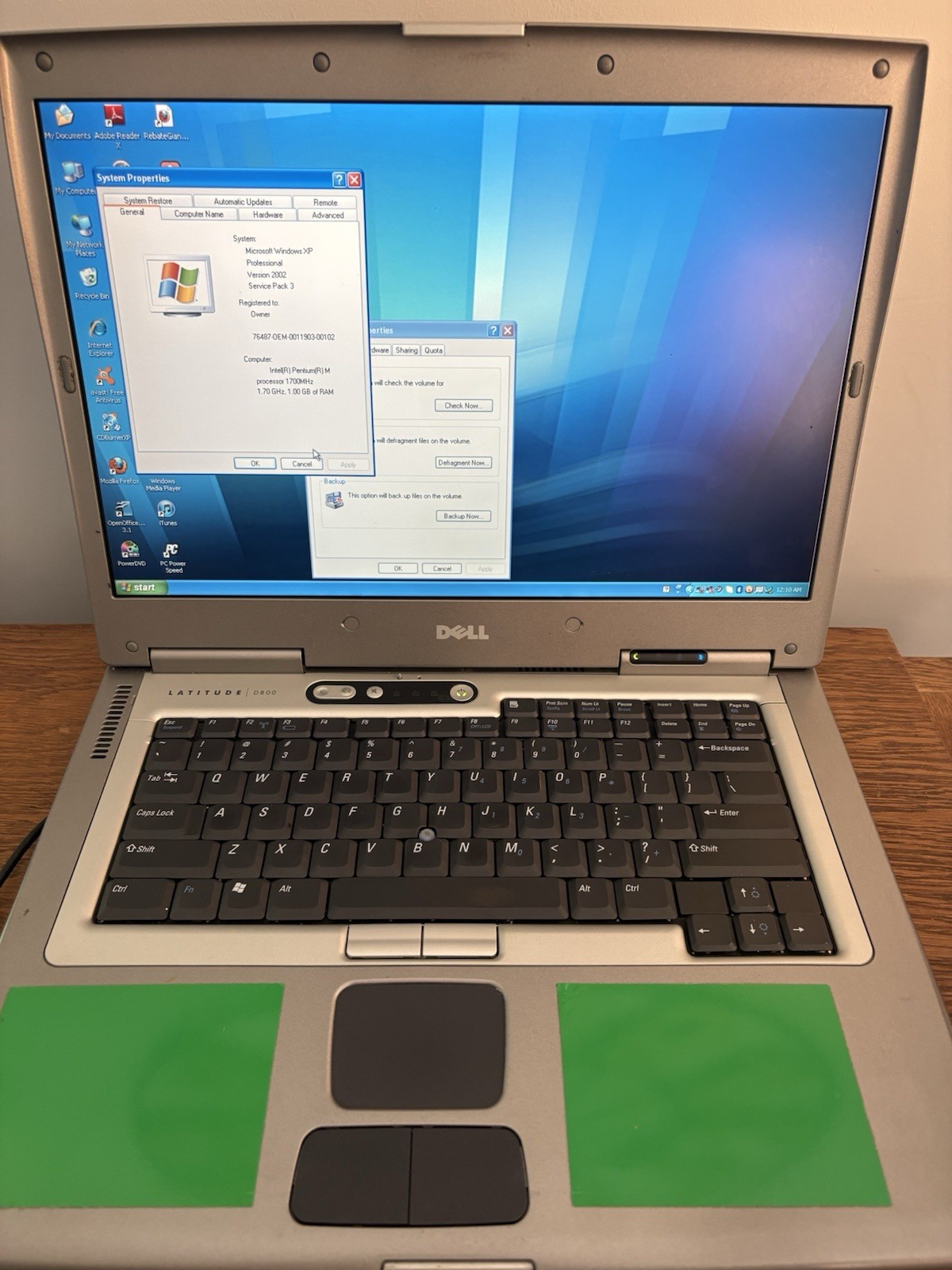 Dell Latitude D800 Laptop Windows XPPro Pentium M 1.7GHz 1GB RAM 120GB HDDTested