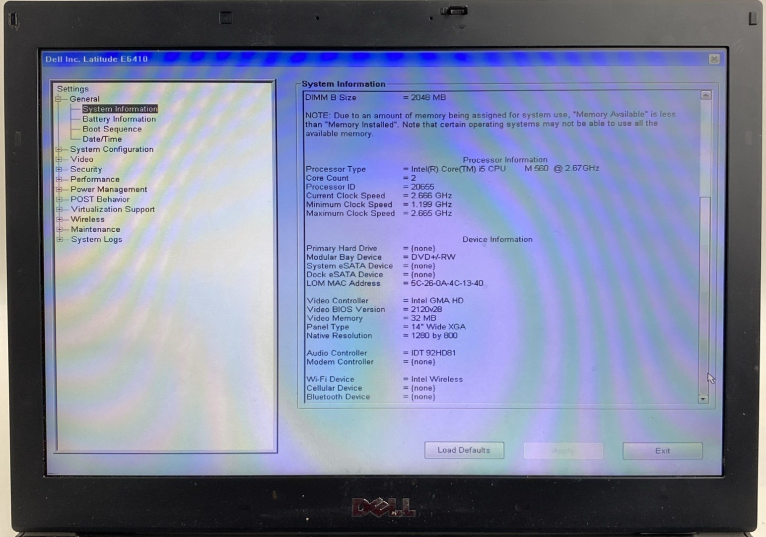 Dell Latitude E6410 Core i5-M560 2.67GHz 4GB RAM 14.0″ No Battery No HDD No OS