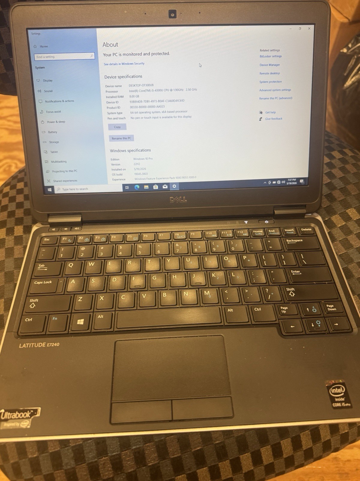 Dell Latitude E7240 12.5″ i5-4300U 1.90GHz 8GB 256GB SSD Win 10 Pro